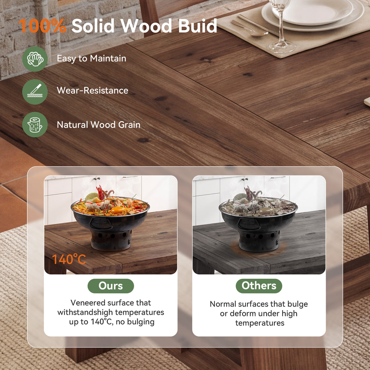 86.61" Solid Wood Dining Table, Rectangular Kitchen Table with A-Shaped Legs for 8-10