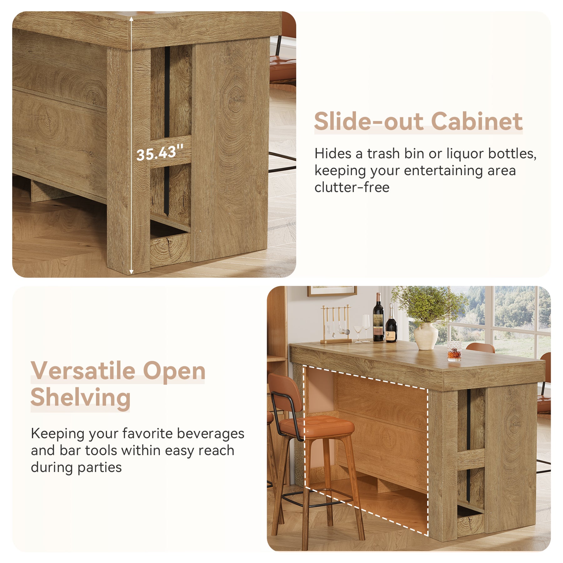 55" Bar Table with Storage Cabinet, 2-Tier Shelf Counter Pub Table for Kitchen