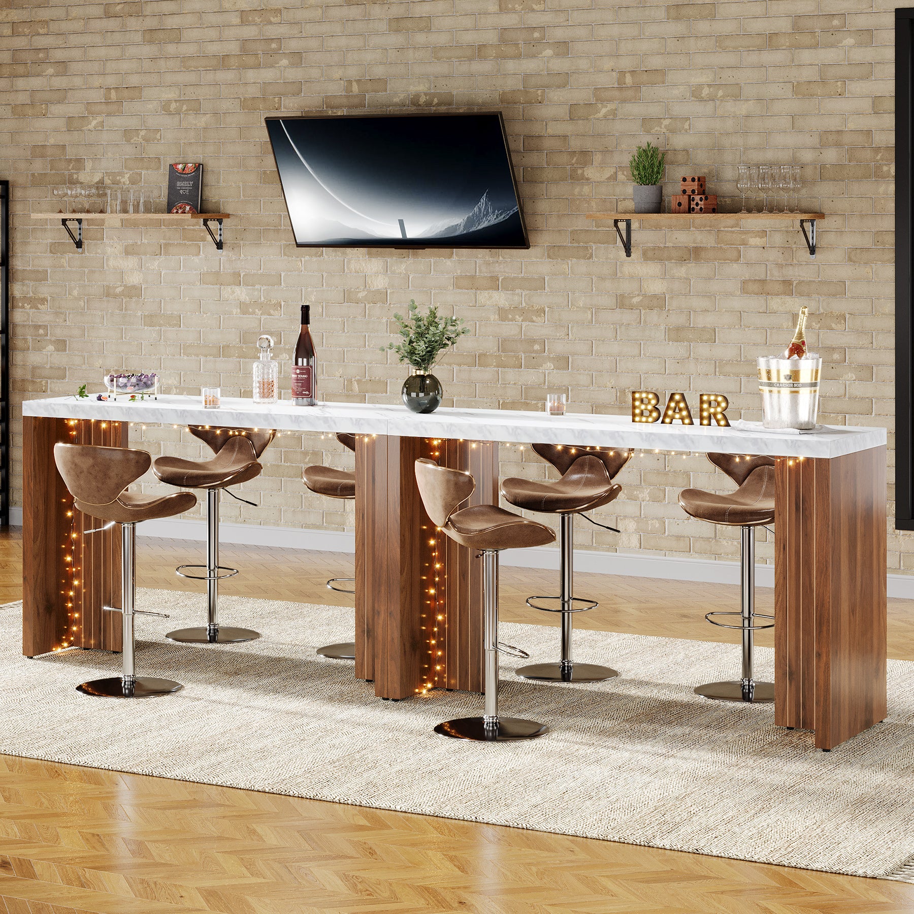 55" Counter Height Bar Unit with Faux Marble Top, Rectangular Home Pub Table