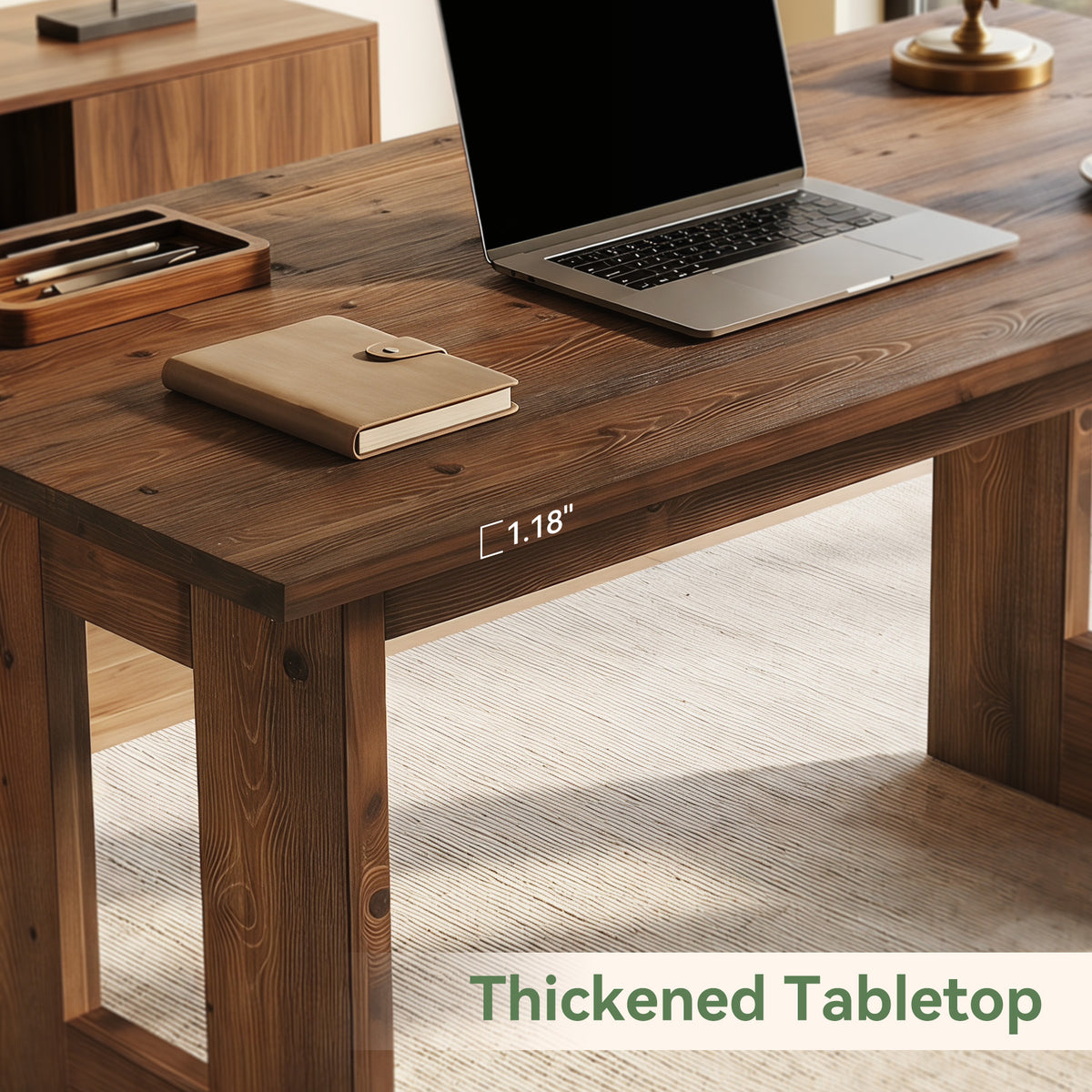 63" Rustic Solid Wood Computer Desk, Heavy Duty Writing Desk, Home Office Workstation
