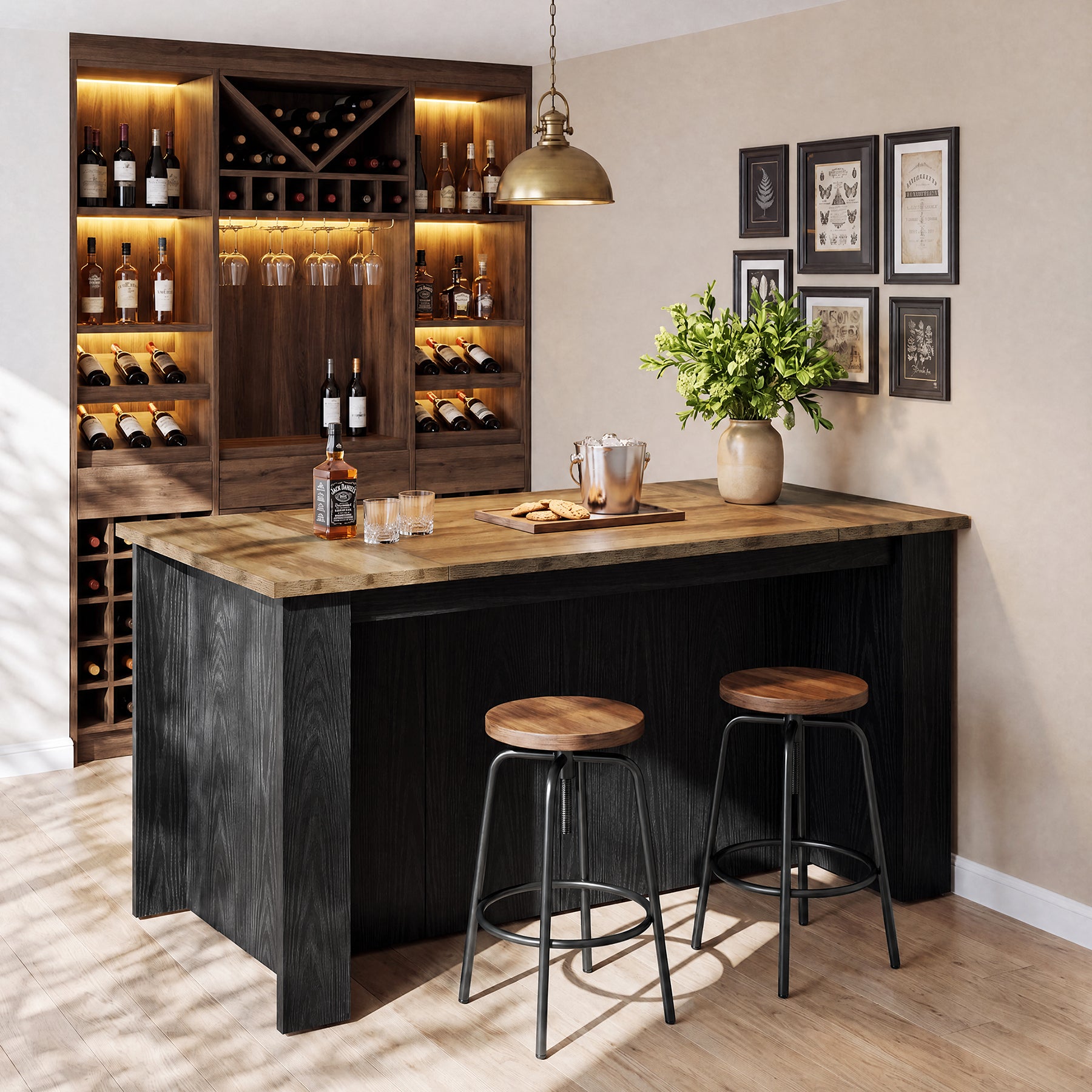 71" Counter Height Bar Table with Seating, 2 Drawers & Storage Cabinets, Pub Table, Kitchen