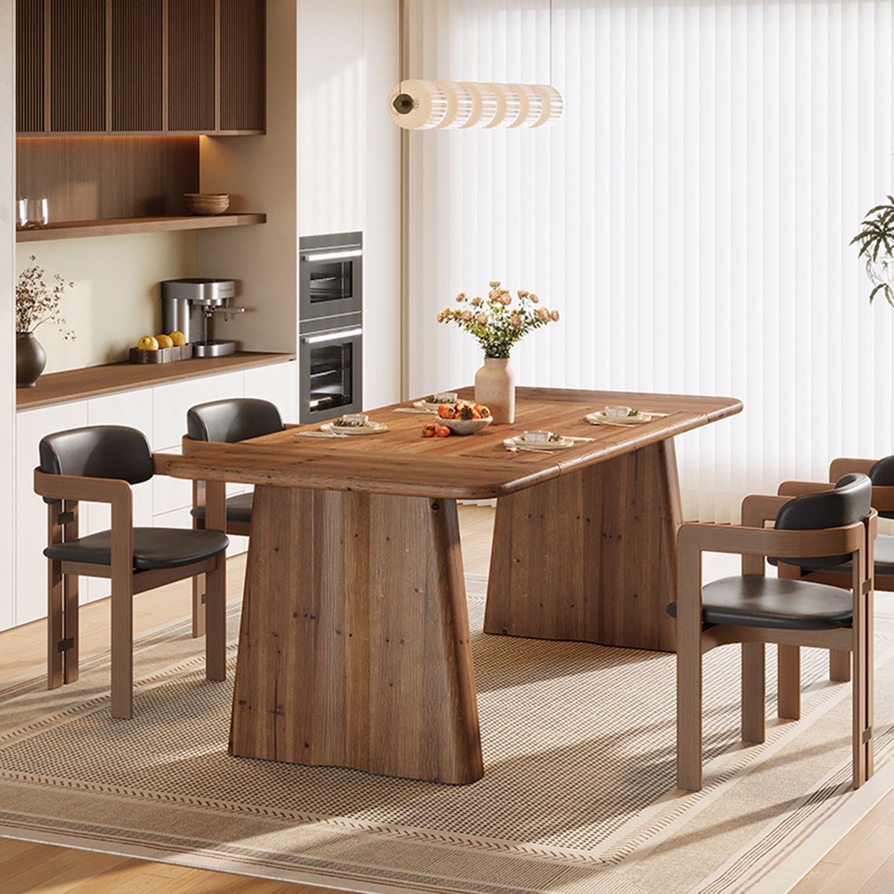 Solid Wood Kitchen Dinner Table with Double Pedestal Legs
