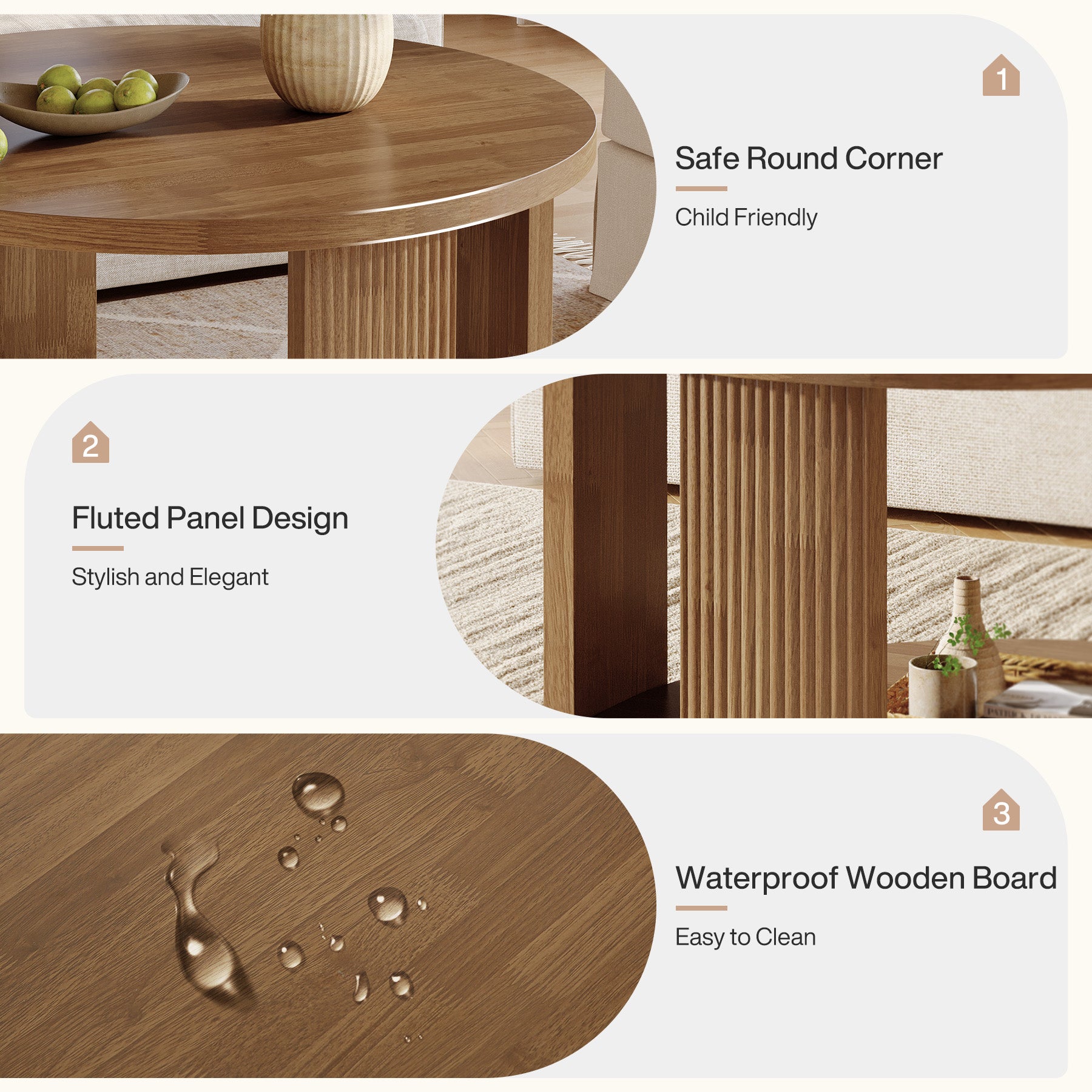 2-Tier Round Coffee Table, 31.5" Circle Accent Center Table with Thick Tabletop