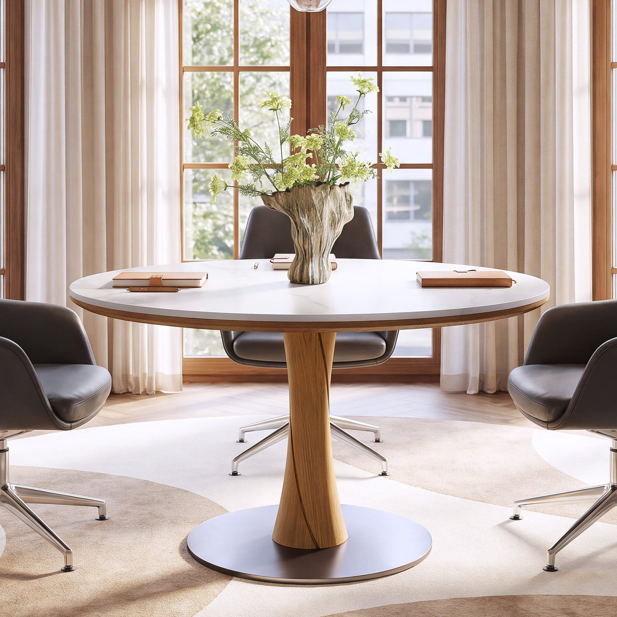 35" Round Conference Table with Sintered Stone Top, Meeting Table