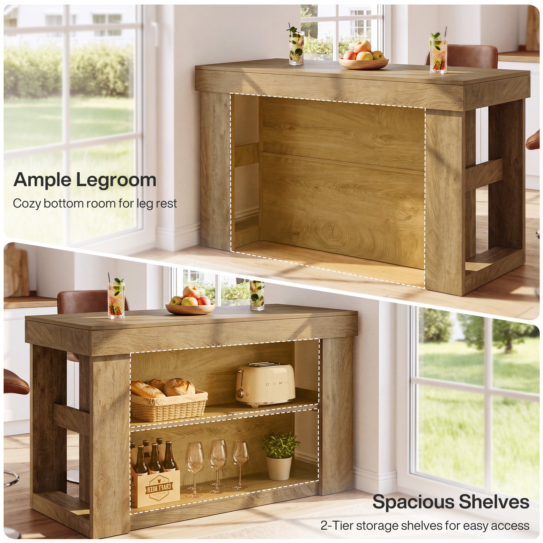 Tribesigns 55-Inch Bar Table with 2 Storage Shelves, Farmhouse Pub Table for Kitchen and Home Bar
