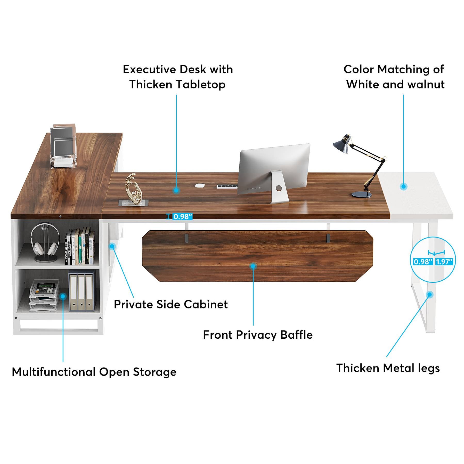 Tribesigns 86.6'' L-Shaped Executive Desk With 55" File Cabinet