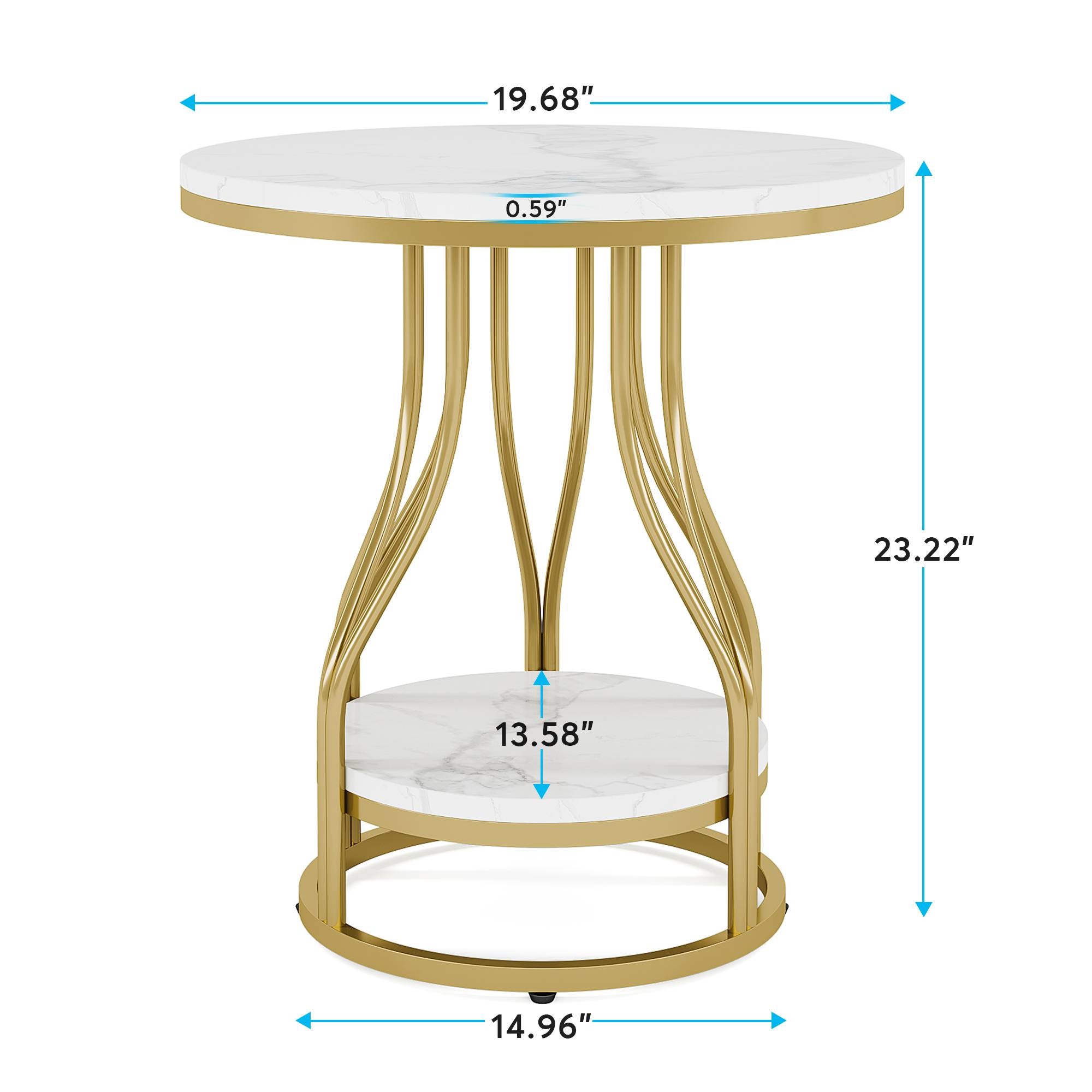 2-Tier End Table, Round Sofa Side Table with Metal Frame