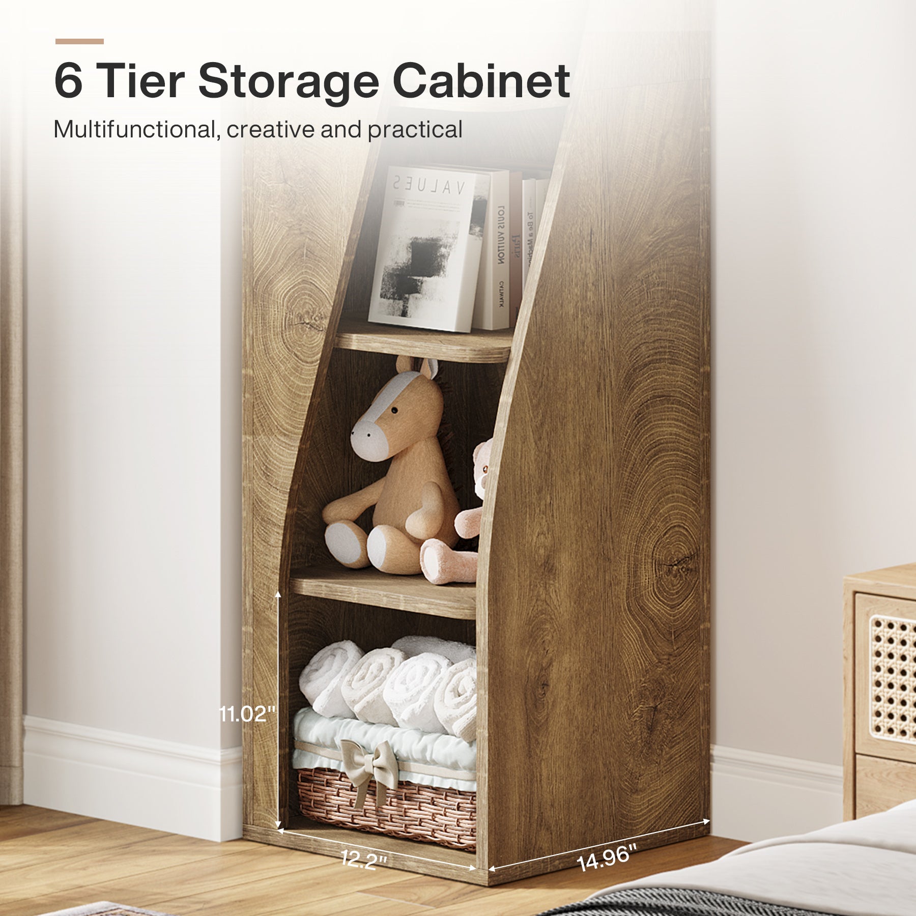 6-Tier Corner Bookcase, 70.8" Narrow Freestanding Bookshelf with Storage Shelves