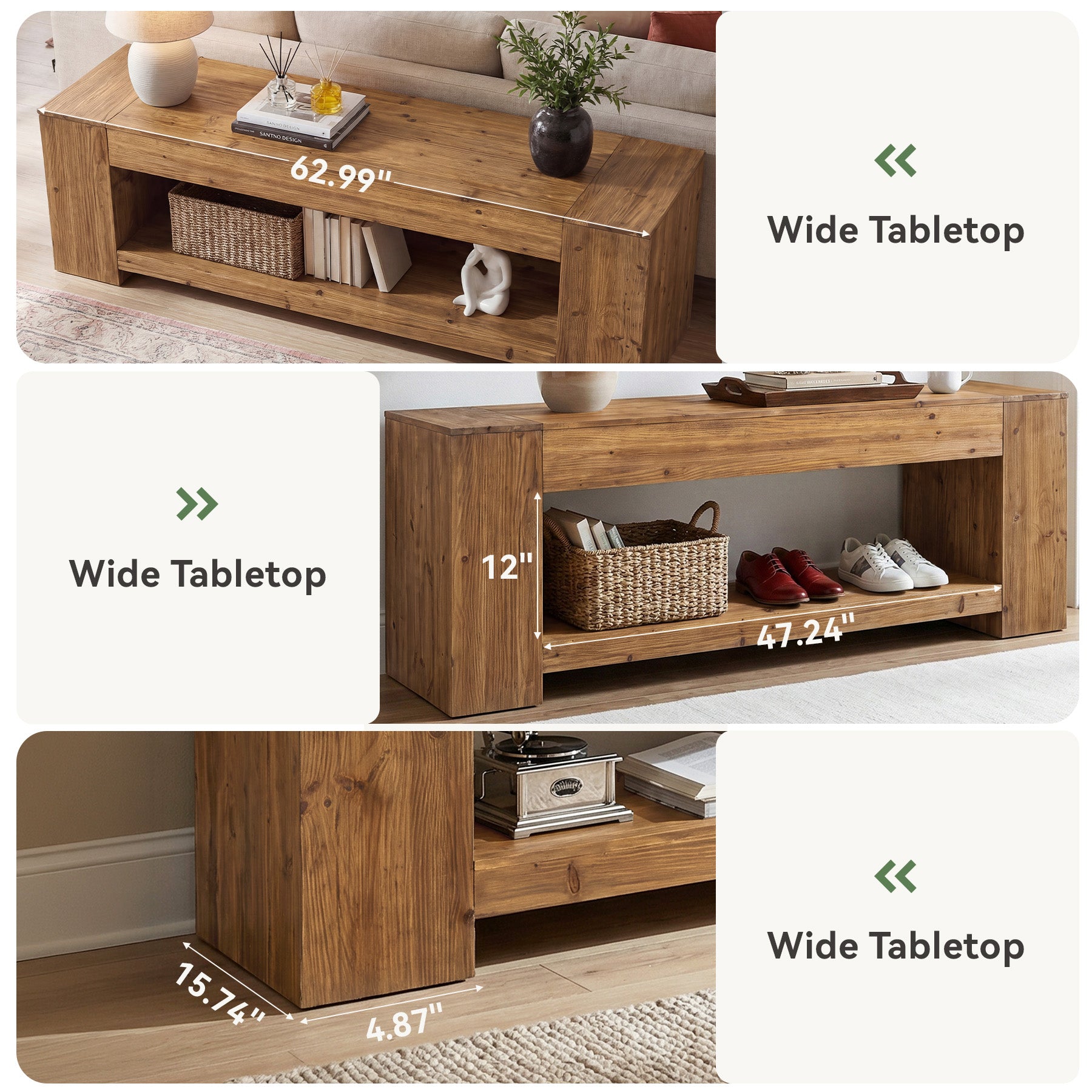 Tribesigns 62.99" Console Table, Solid Wood Entryway Table with Shelf for Hallway