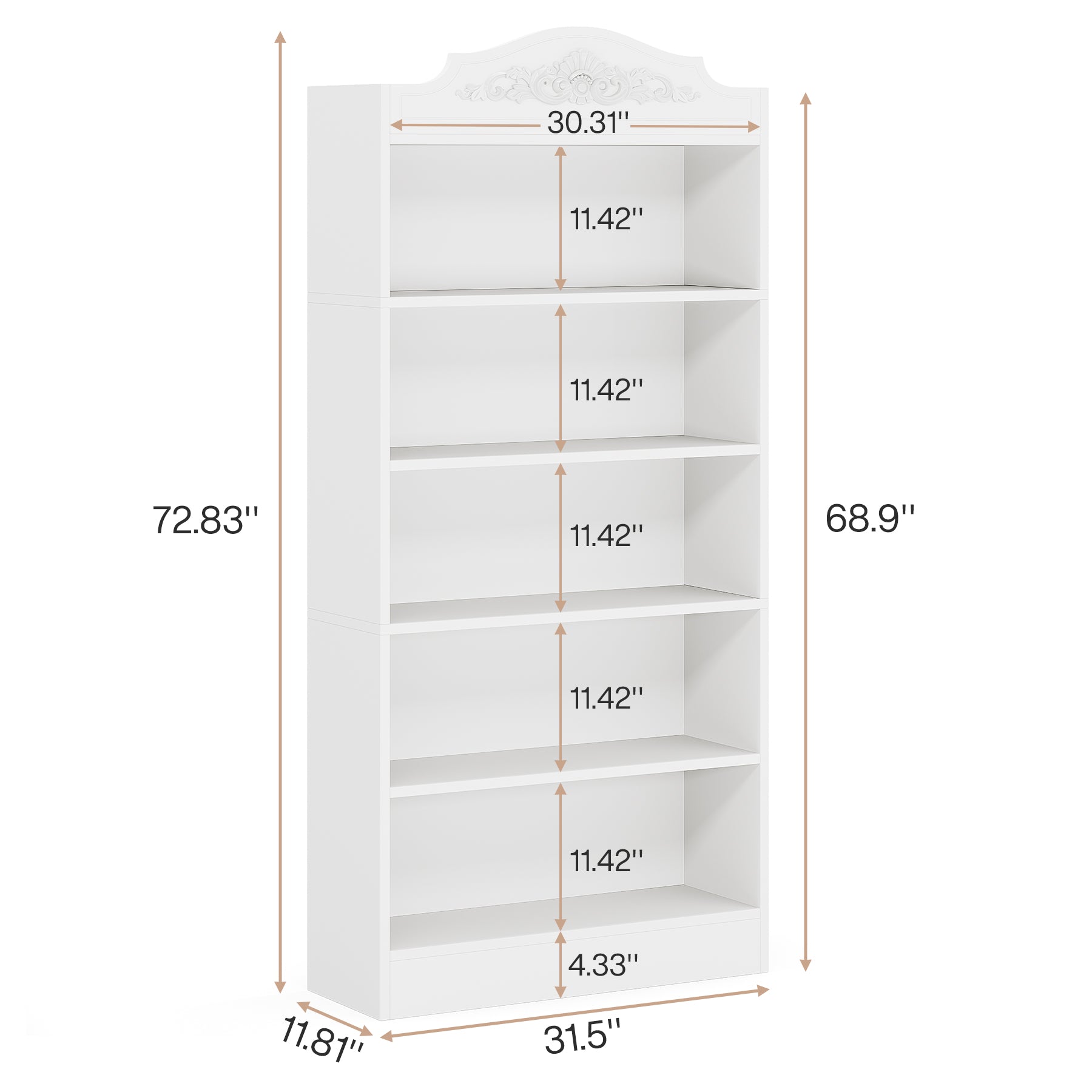 5-Tier Bookshelf, 73" Freestanding Etagere Bookcase with Storage Shelves
