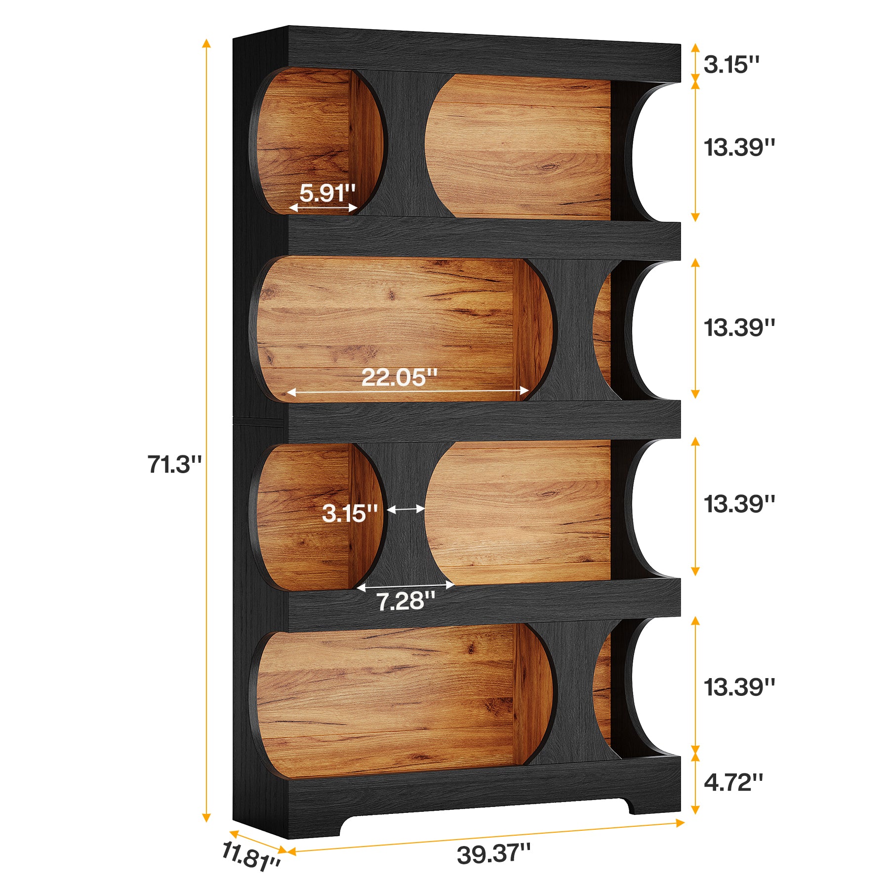 71" Bookcase, Modern Asymmetrical Bookshelf 4-Tier Display Shelf