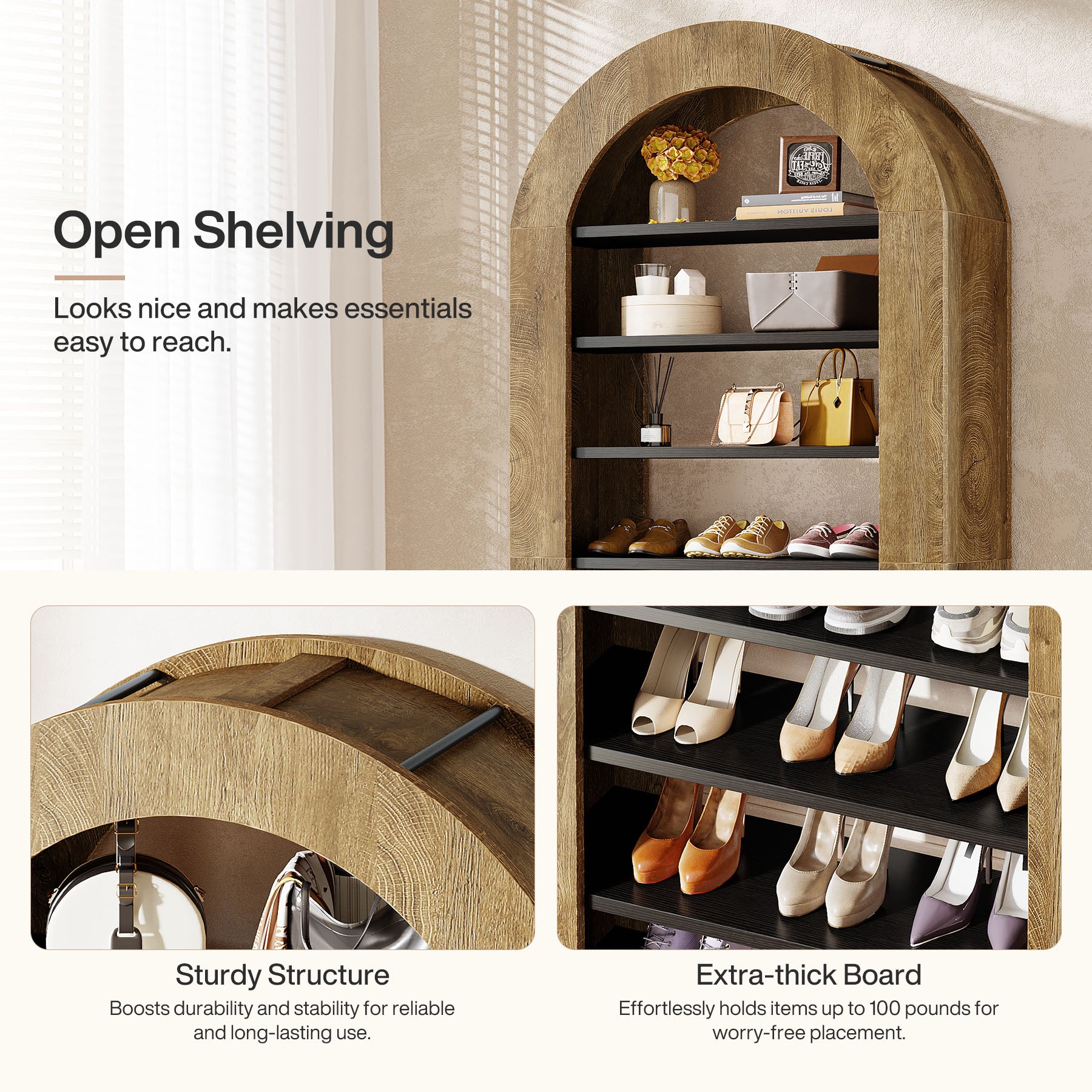 8-Tier Arched Shoe Rack, 70.9" Tall Freestanding Shoe Storage Organizer