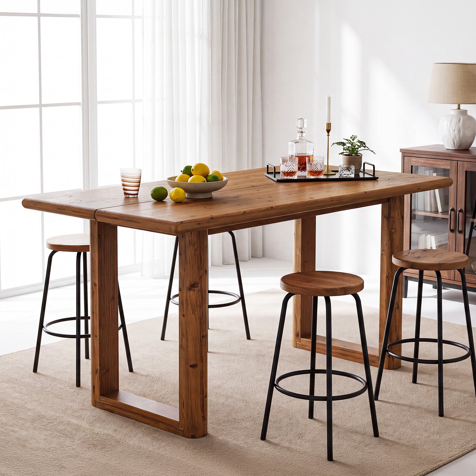 63" Solid Wood Bar Table, Farmhouse Counter Height Pub Table with U-Shaped Legs