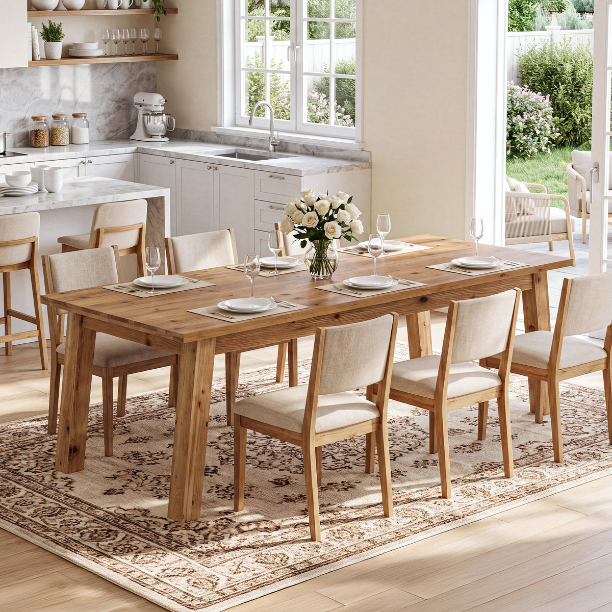 63" Rectangle Solid Wood Dining Table for 6 People, Farmhouse Kitchen Table for Dining Room