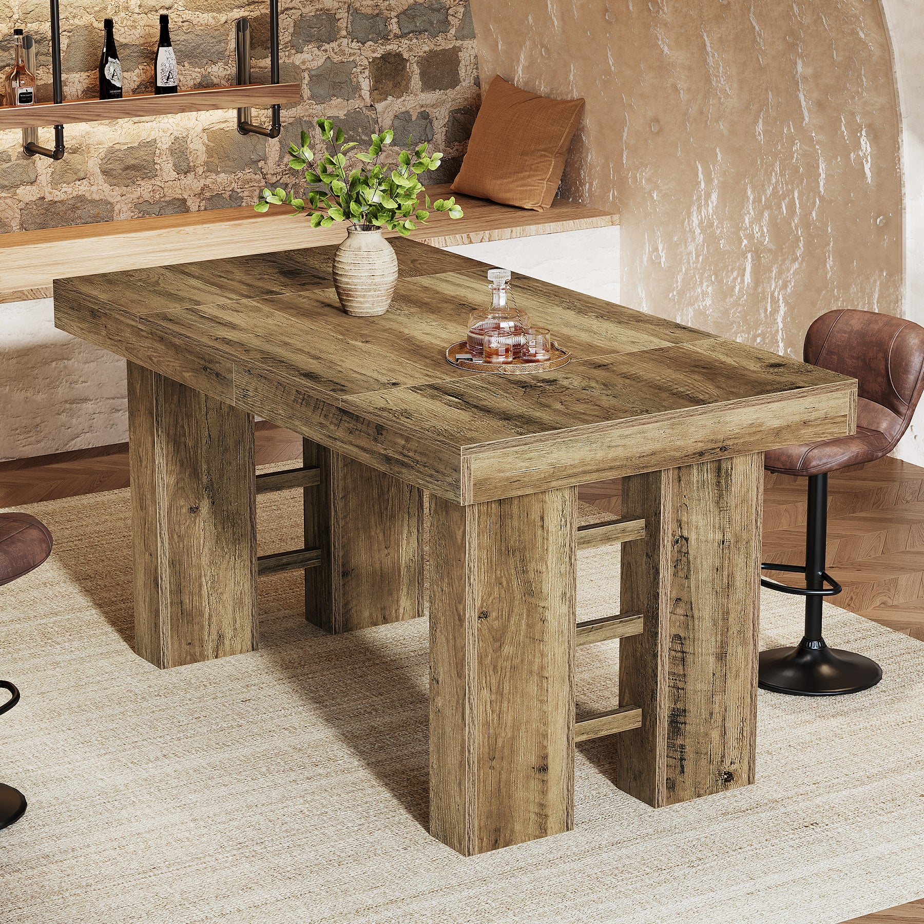 63" Bar Table, Rectangular Counter Height Pub Table for Kitchen