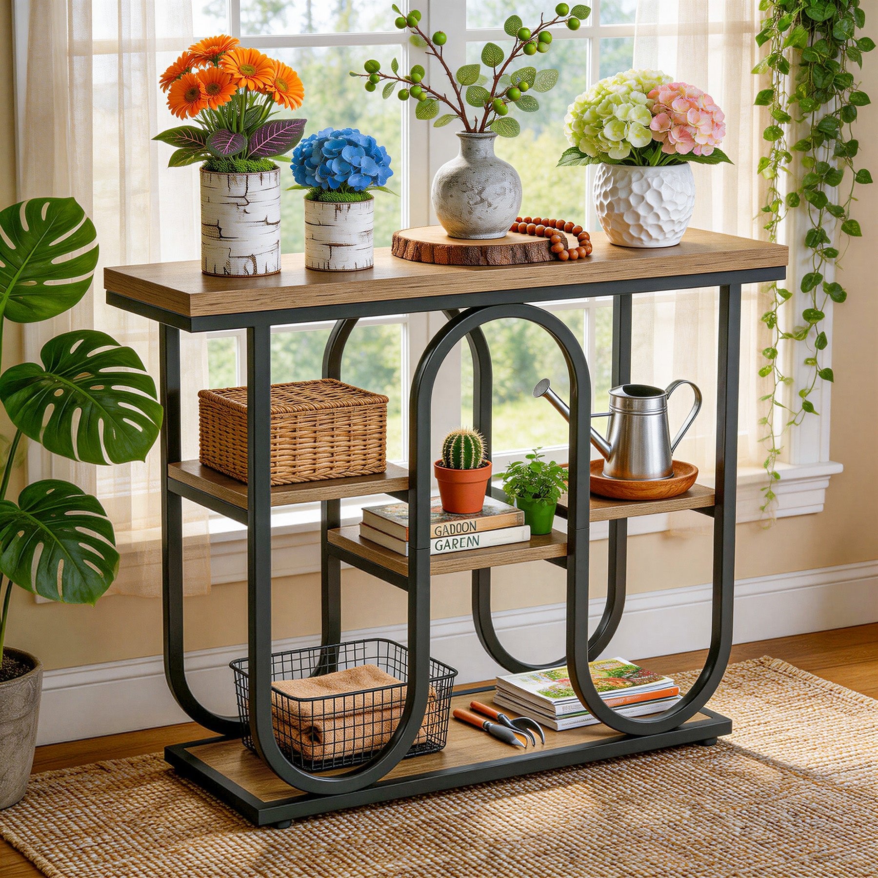 41.3" Console Table, 4-Tier Sofa Table Entryway Table with Open Shelves