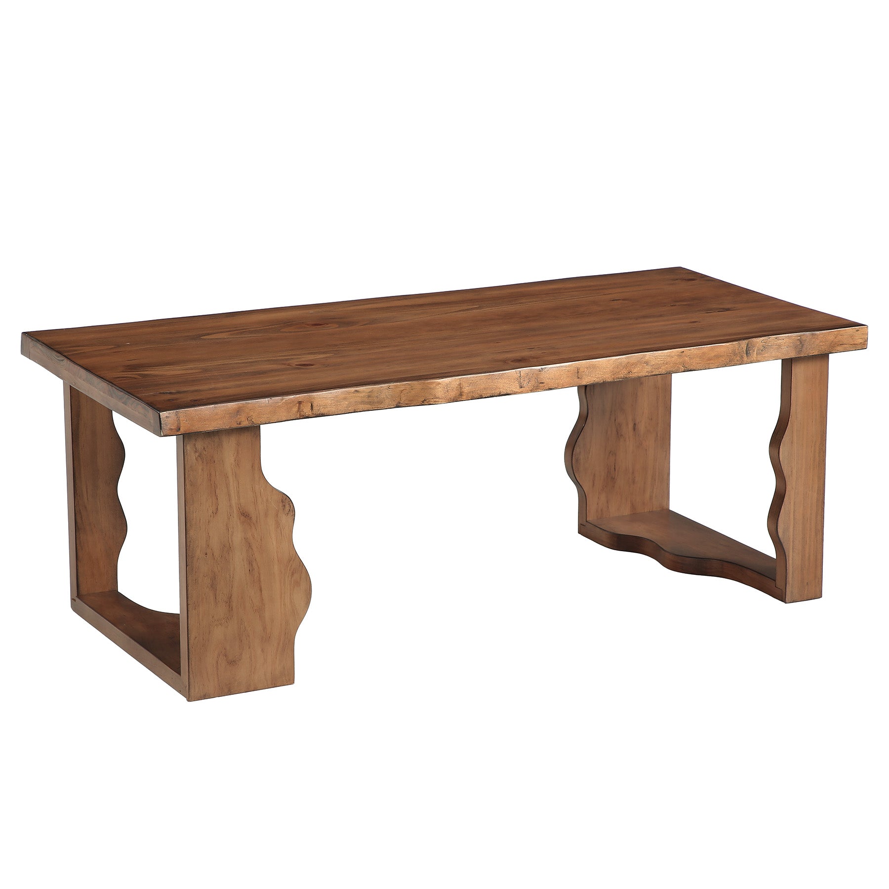 47" Solid Pine Coffee Table, Natural Edge & Cut-Out Legs, Farmhouse Rustic Wood Living Room