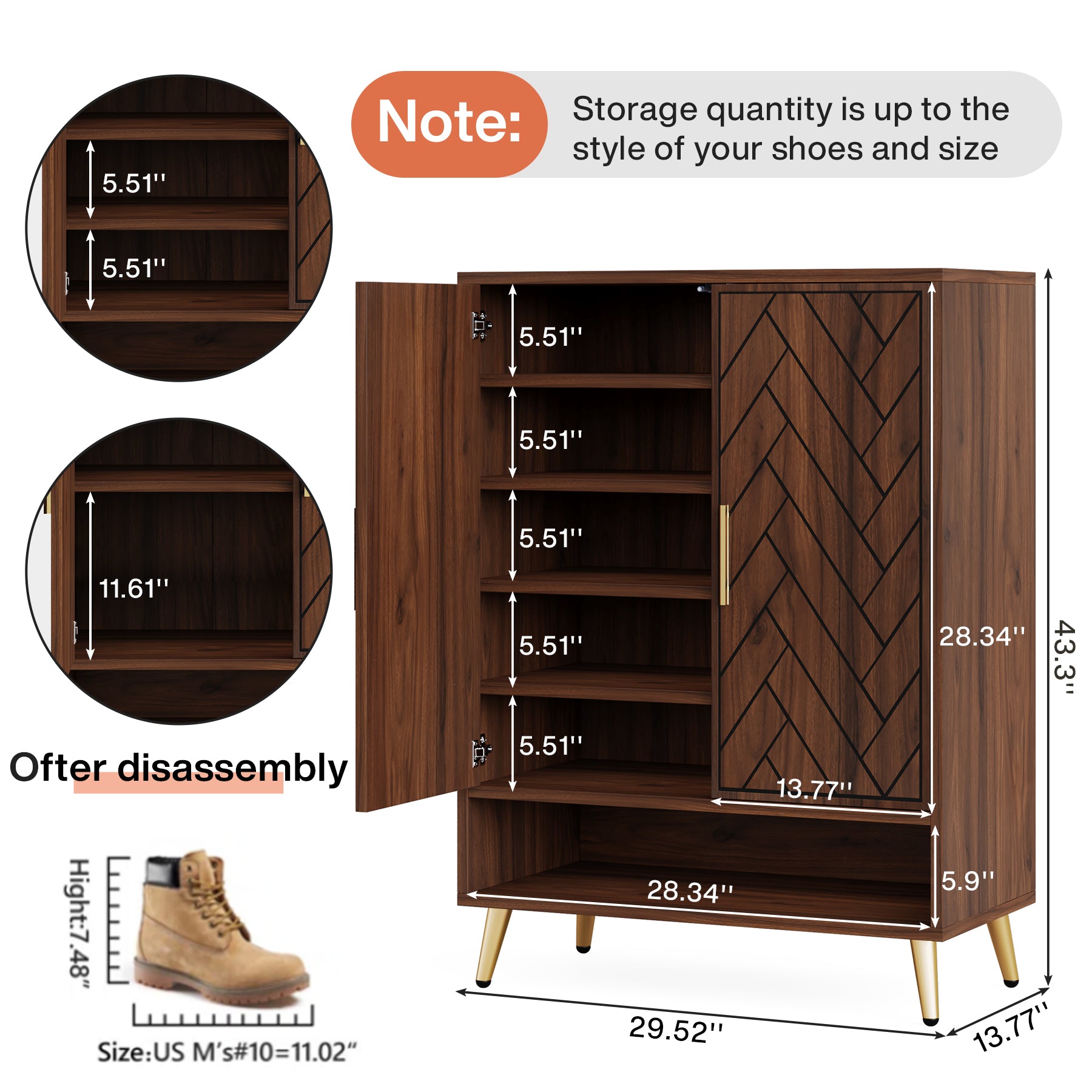 Wooden Shoe Cabinet, 6-Tier Shoe Organizer with Adjustable Shelves