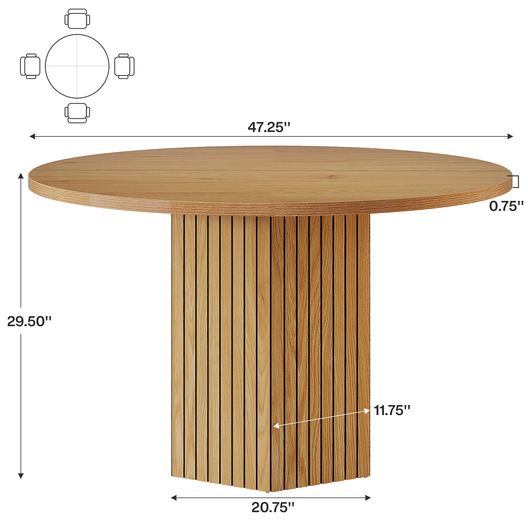 47" Round Dining Table, Kitchen Table with Pedestal Base for 4-6