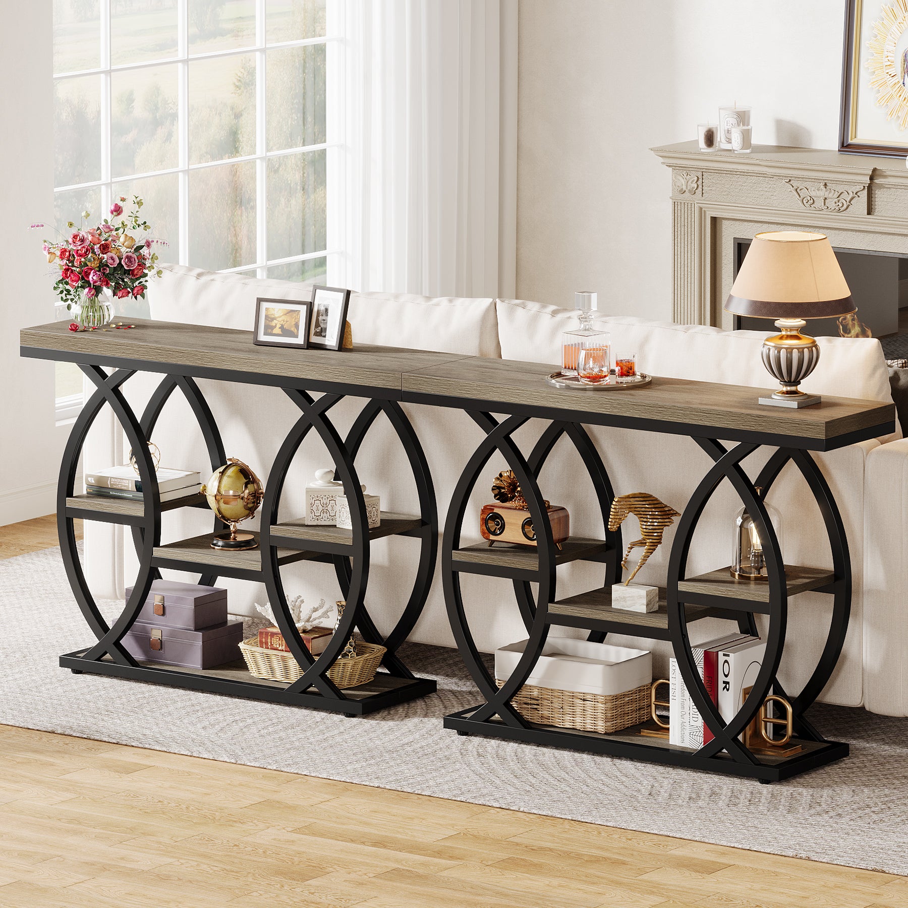 39.4" Console Table, Industrial 4-Tier Sofa Table Entryway Table with Storage Shelves