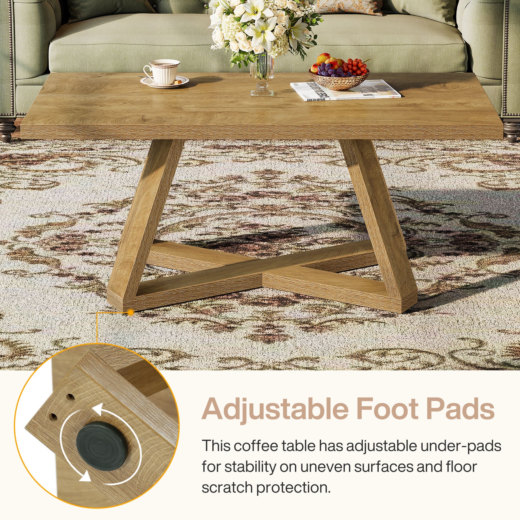 Rectangle Coffee Table, 47" Cocktail Tea Table for Living Room