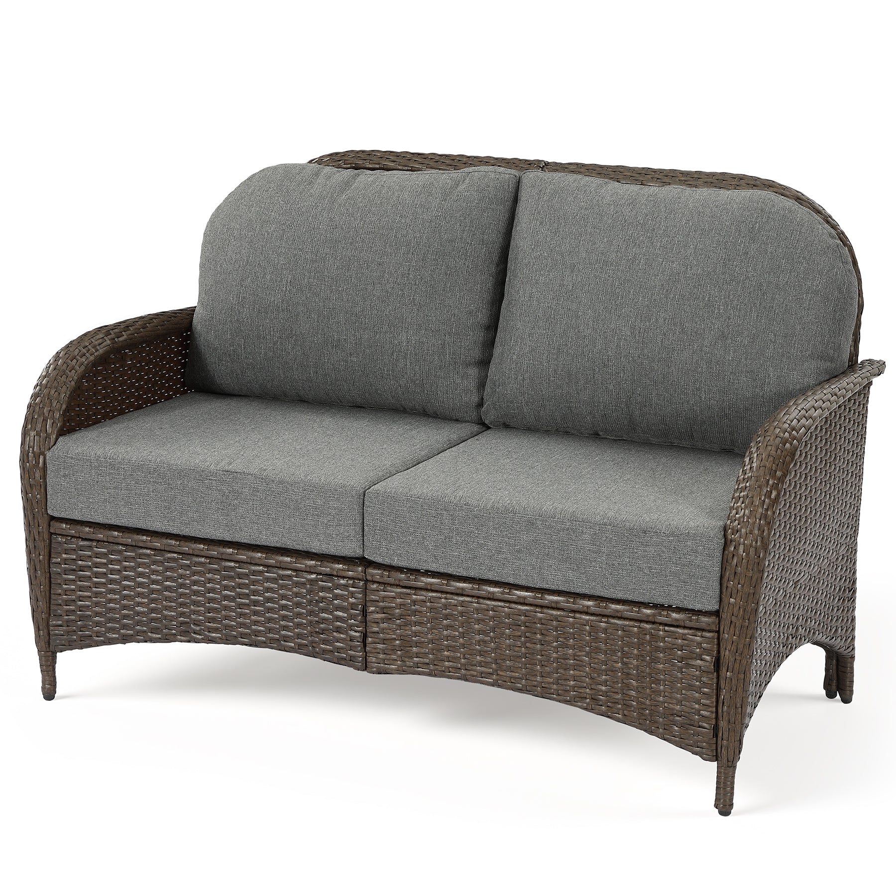 Outdoor Wicker Loveseat, 2-Seater Patio Sofa PE Rattan Outdoor Furniture for Porch