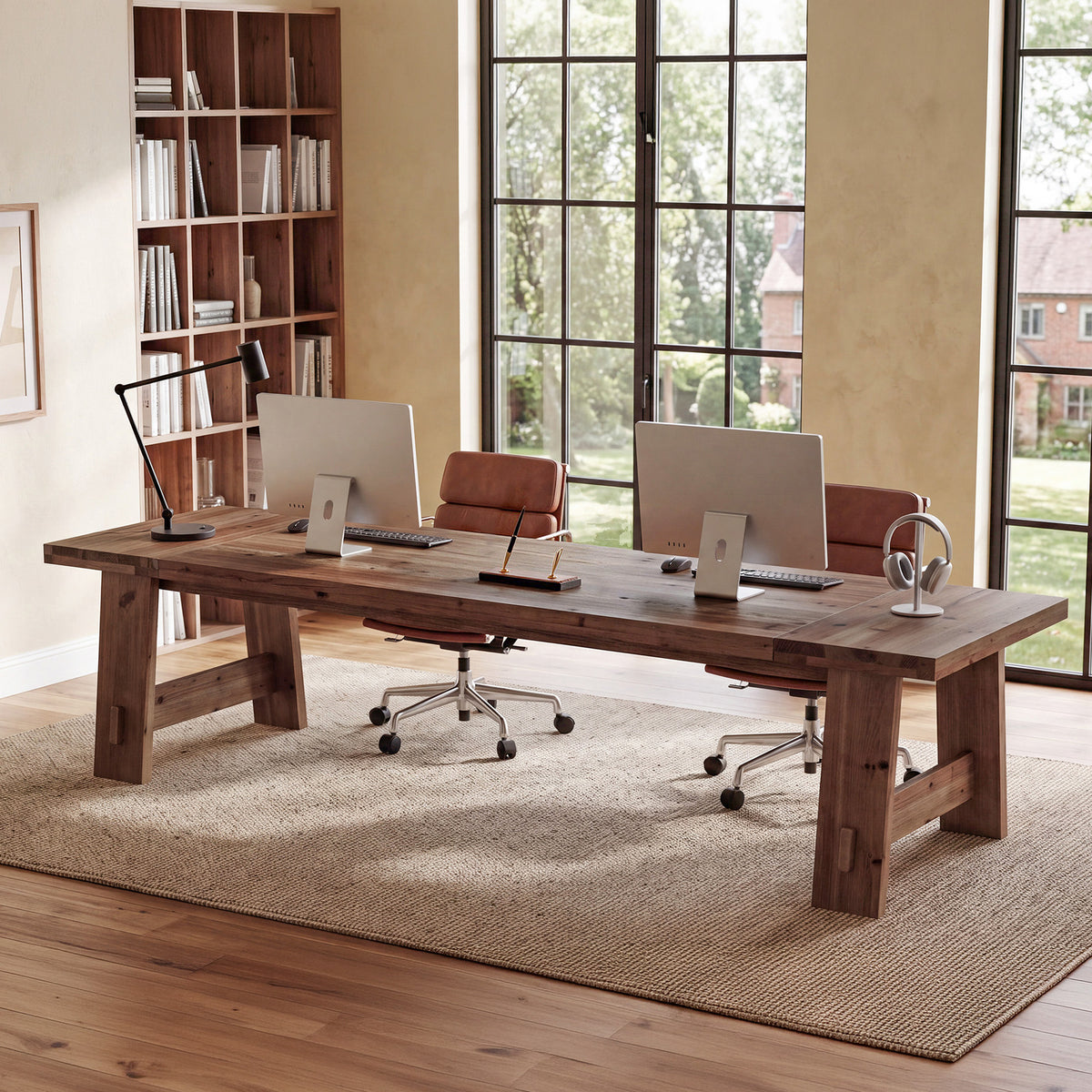 Solid Wood Two-Person Desk, 86.61" Double Computer Desk for Home Office