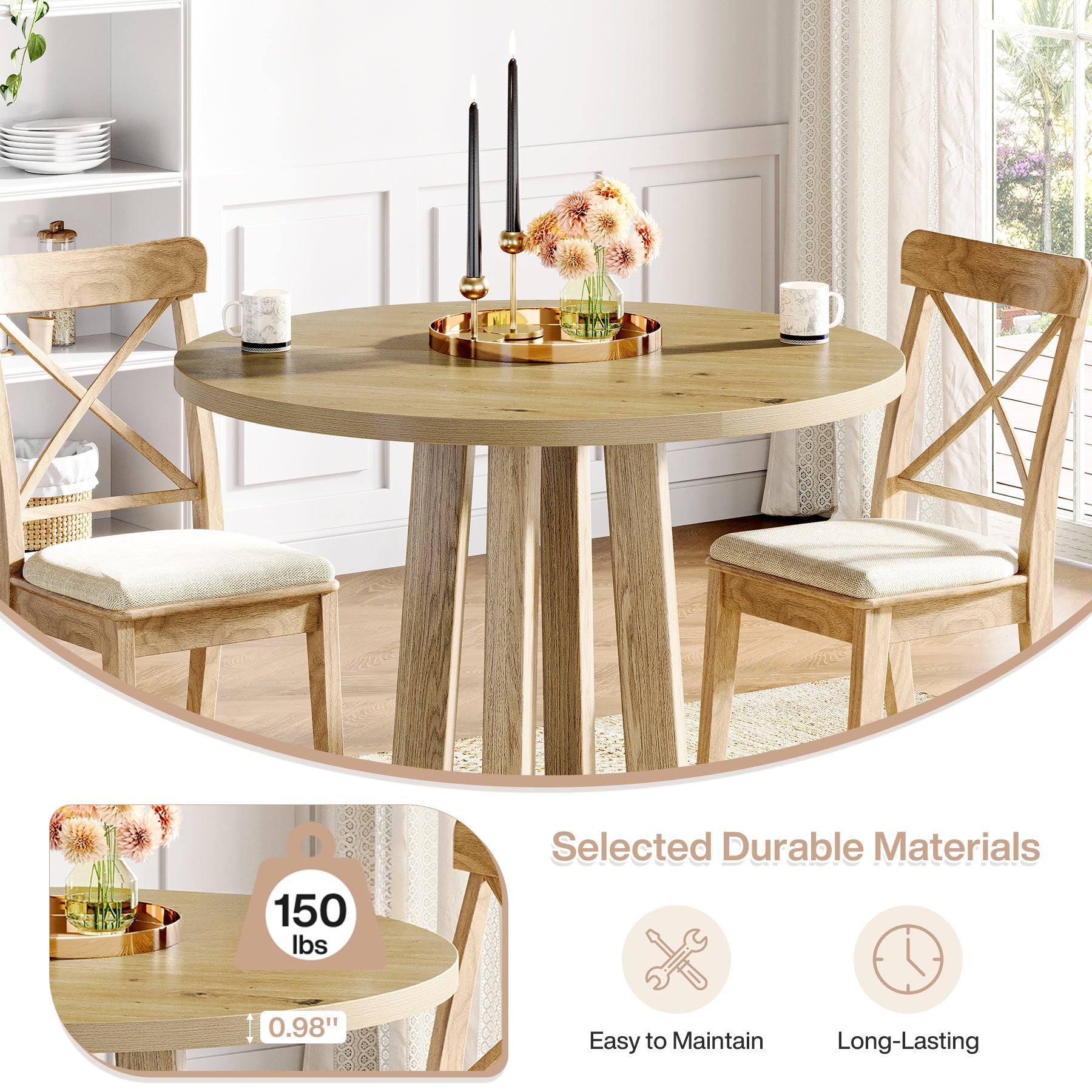 31.5" Round Dining Table, Small Kitchen Table with Sturdy Base for 2-4