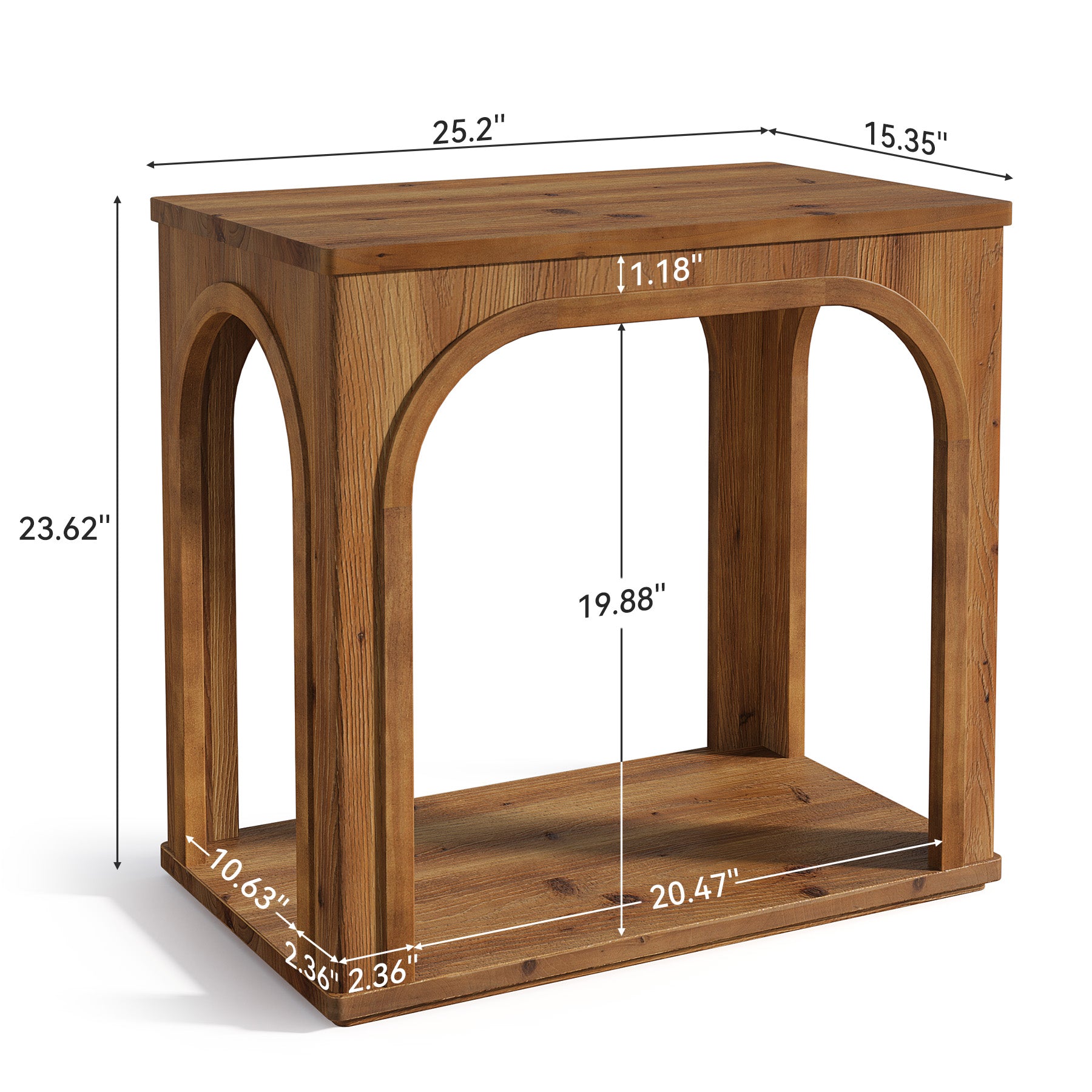 25" Farmhouse Side Table, 2-Tier Solid Wood End Table with Shelf
