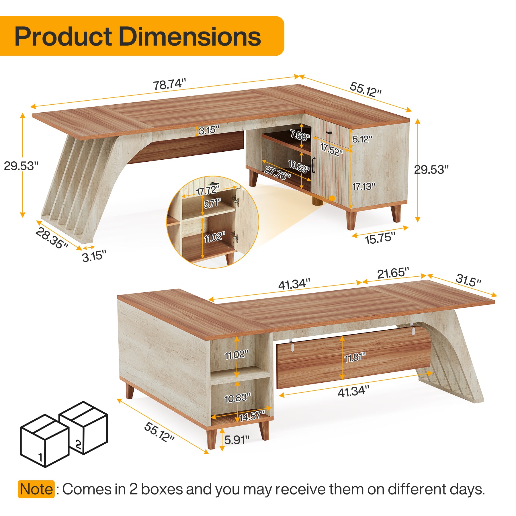 78.7" L-Shaped Executive Desk, Computer Desk Office Desk with File Cabinet