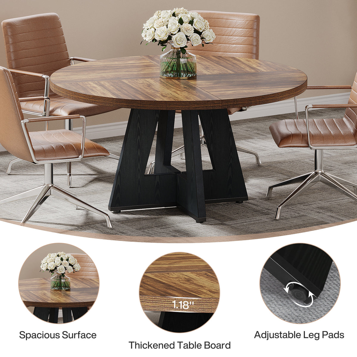 Tribesigns 47-Inch Round Conference Table for 4-6 People, Wooden Base and Thickened Top