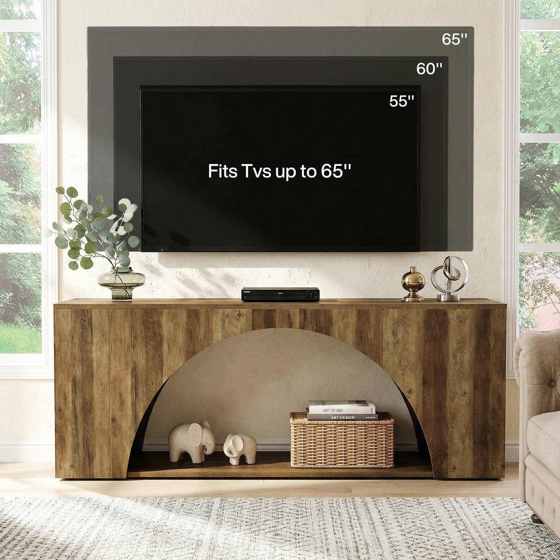 Tribesigns 63" Wood TV Stand, Media Console with Shelves for Living Room