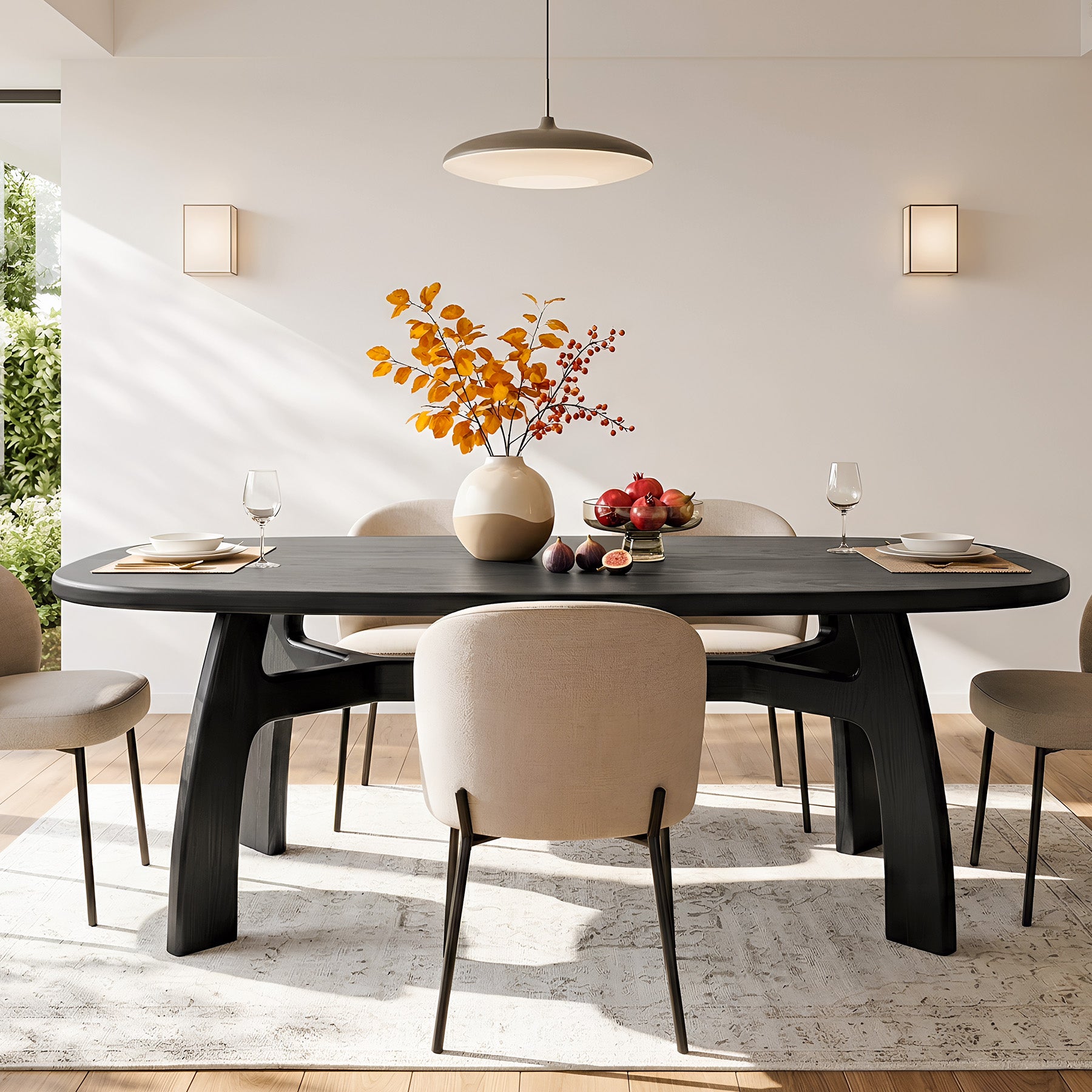 63-Inch Dining Table for 6-8, Solid Wood Kitchen Table with H-Frame for Dining Room