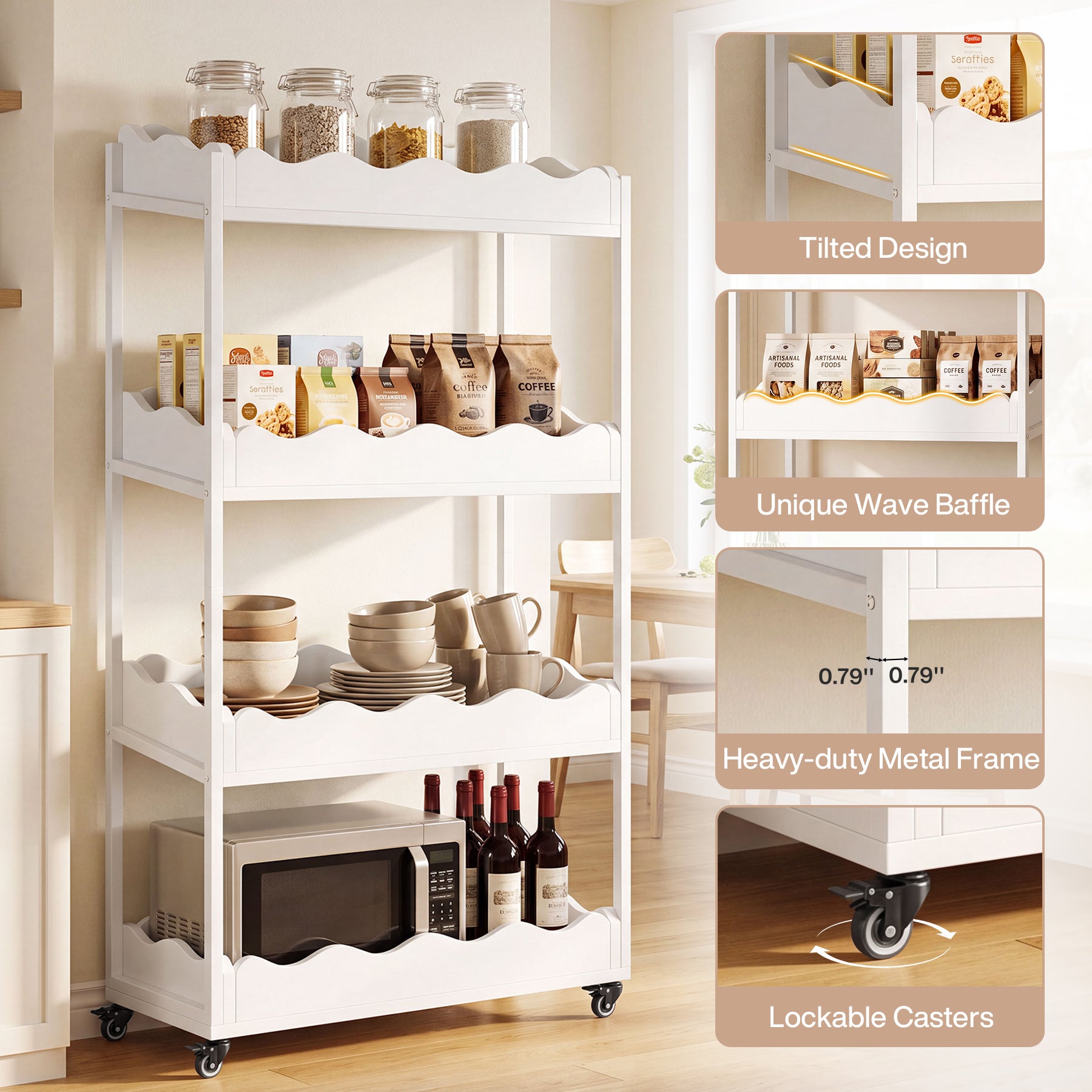 4-Tier Kitchen Cart, 55.12" Fruit and Vegetable Storage Rack with Wheels