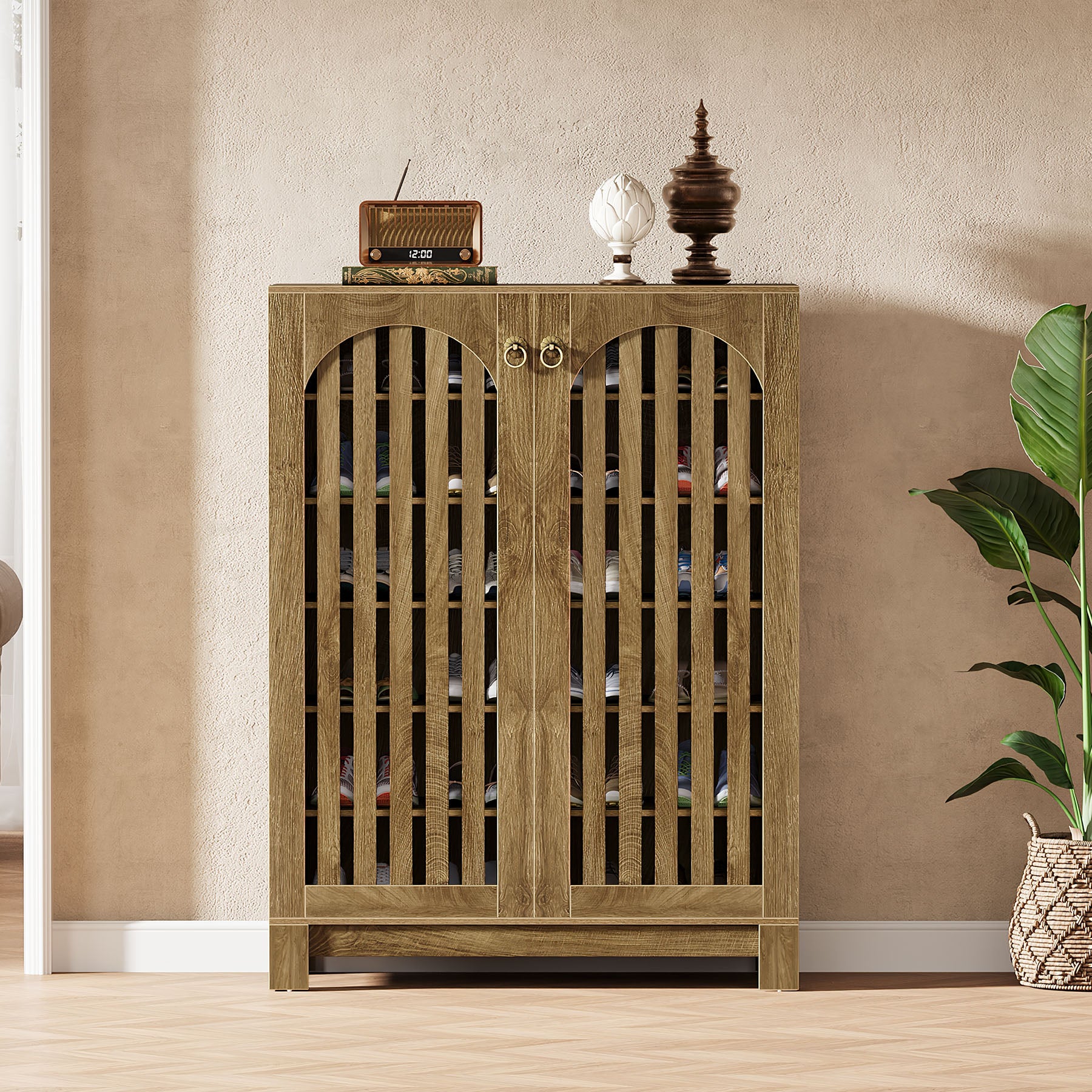 6-Tier Shoe Cabinet, Entryway Shoe Storage Rack with Airy Doors