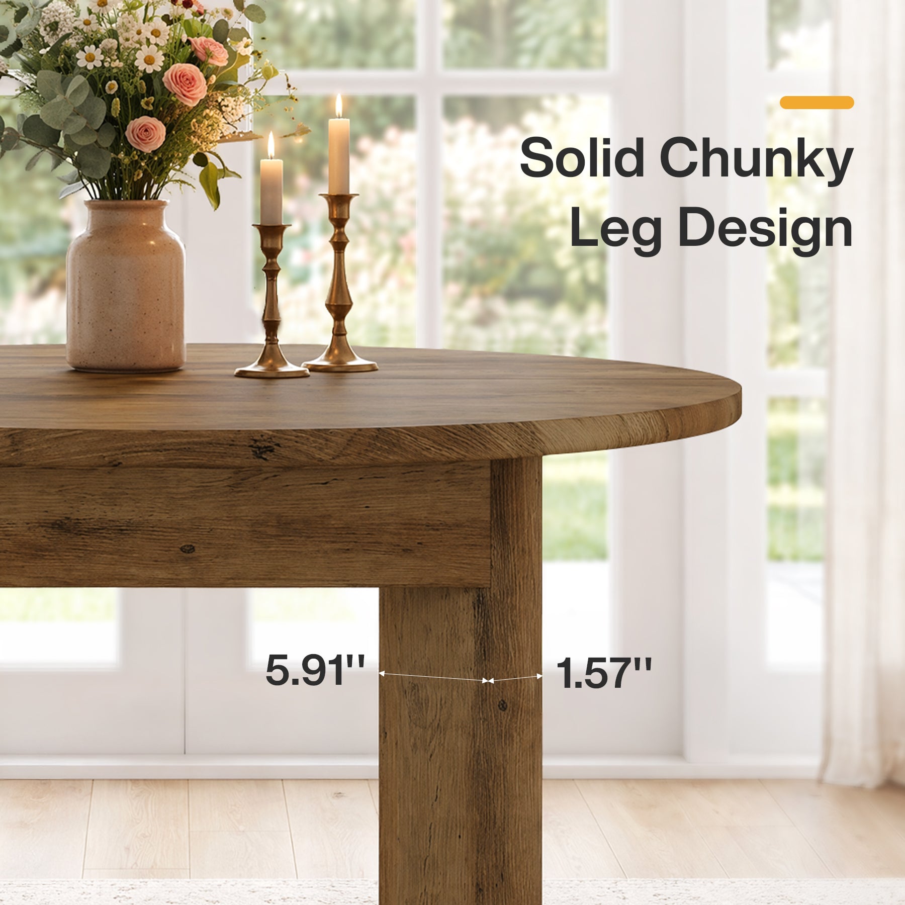 39" Round Dining Table for 4, Farmhouse Kitchen Table with Thick Pedestal Legs for Small Spaces