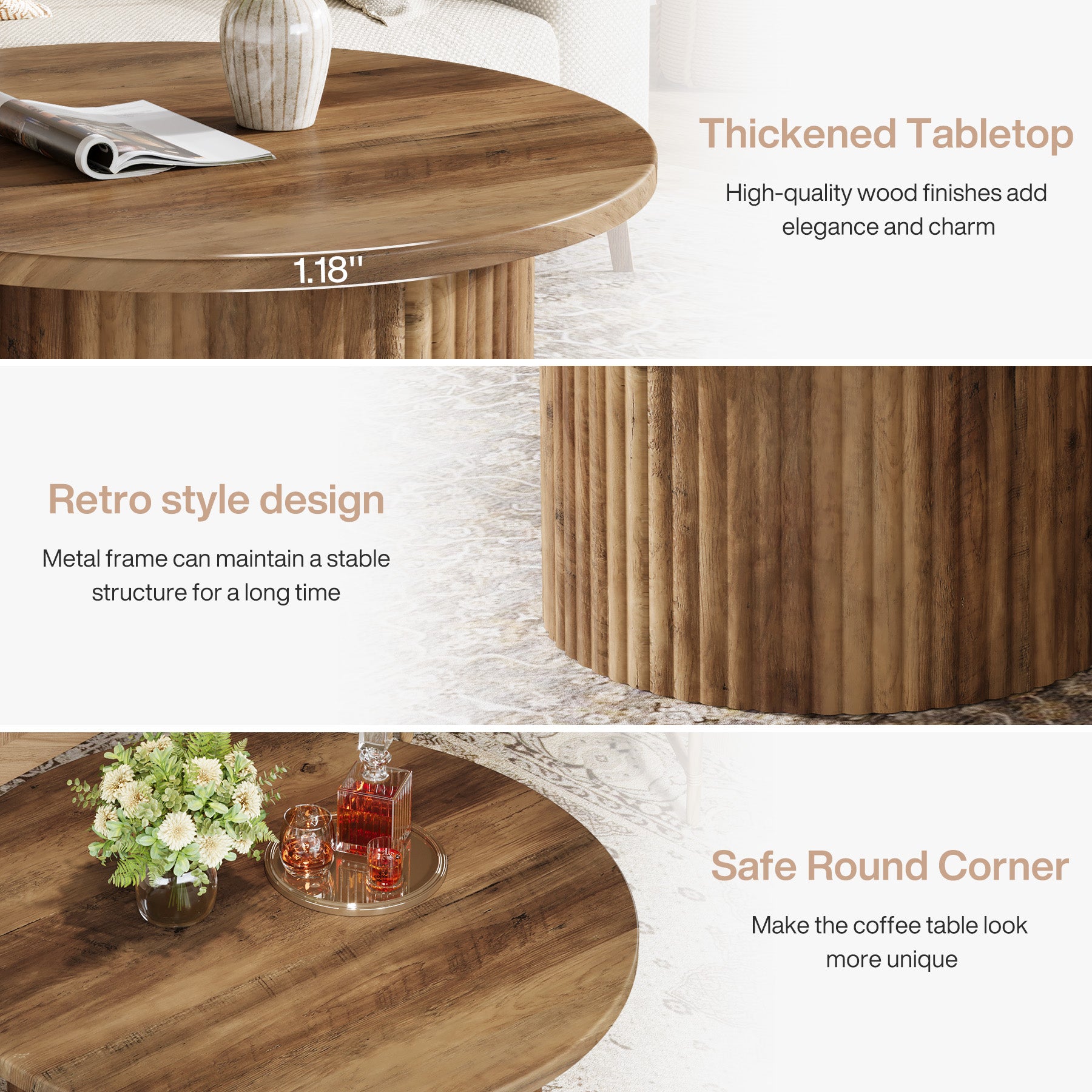 31.5" Coffee Table, Farmhouse Circle Center Table Sofa Side Table