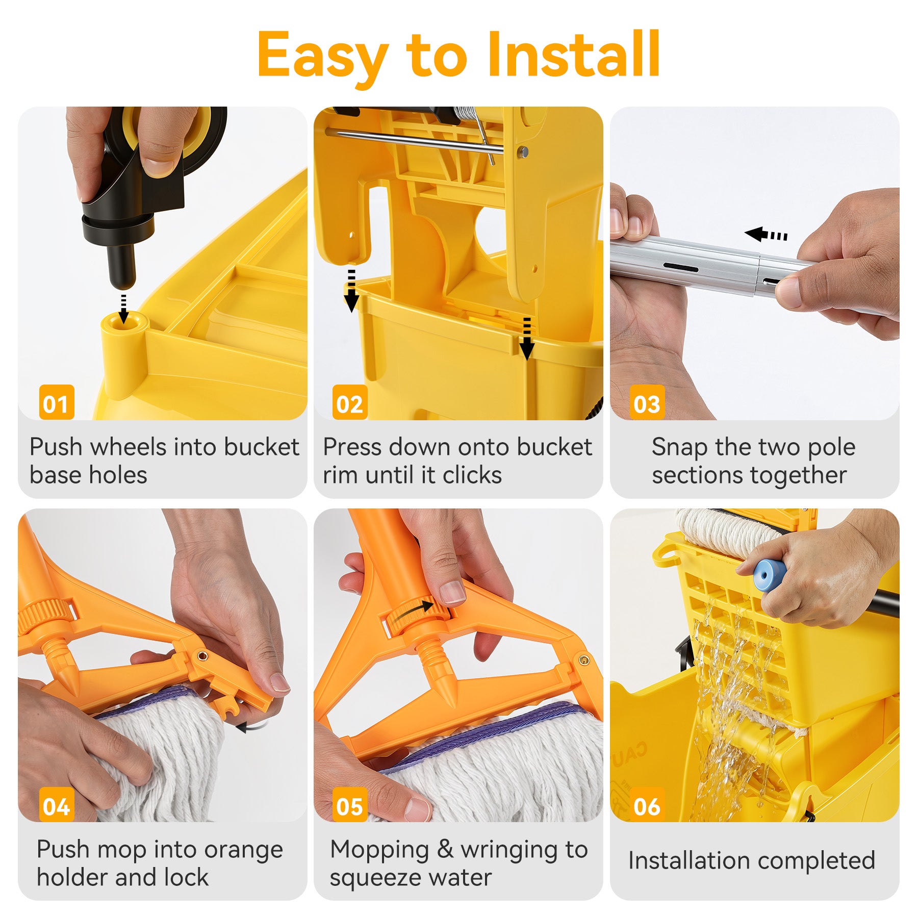38 Qt Commercial Mop Bucket Set with Wringer, String Mop, Mop Head Refill, Gloves & Caution Sign