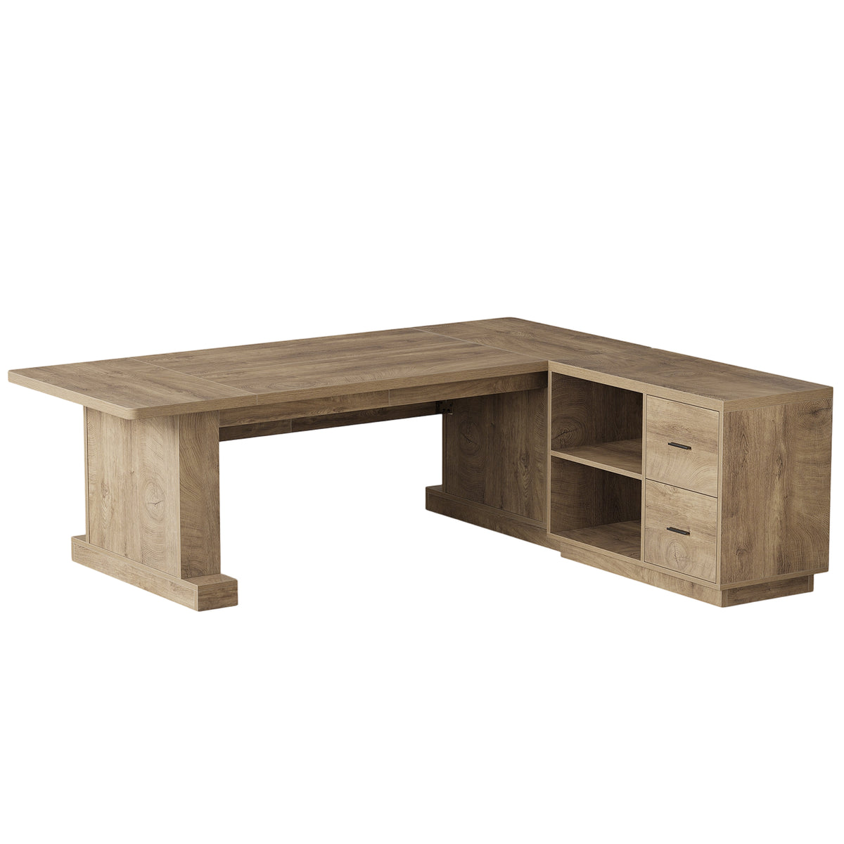 70" L-Shaped Office Desk with File Cabinet, 2 Drawers & 2 Storage Cubes, Home Office