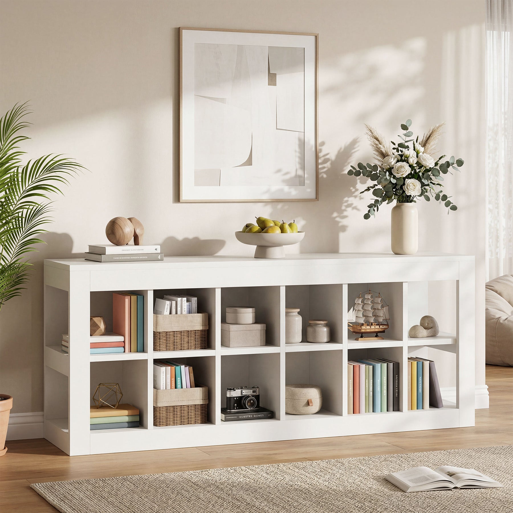 52.36" 12 Cube Organizer Bookcase, 2-Tier Open Shelf Storage for Living Room Bedroom Office