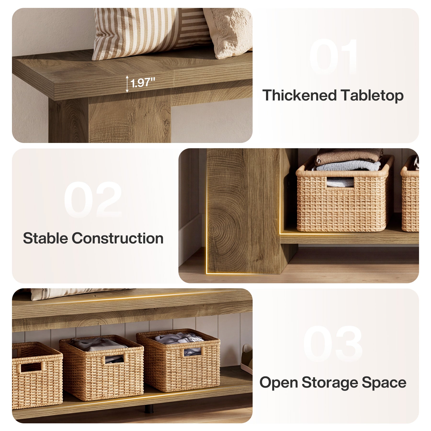 86.6" Extra-Long Entryway Bench, Farmhouse Shoe Bench with 2-Tier Storage