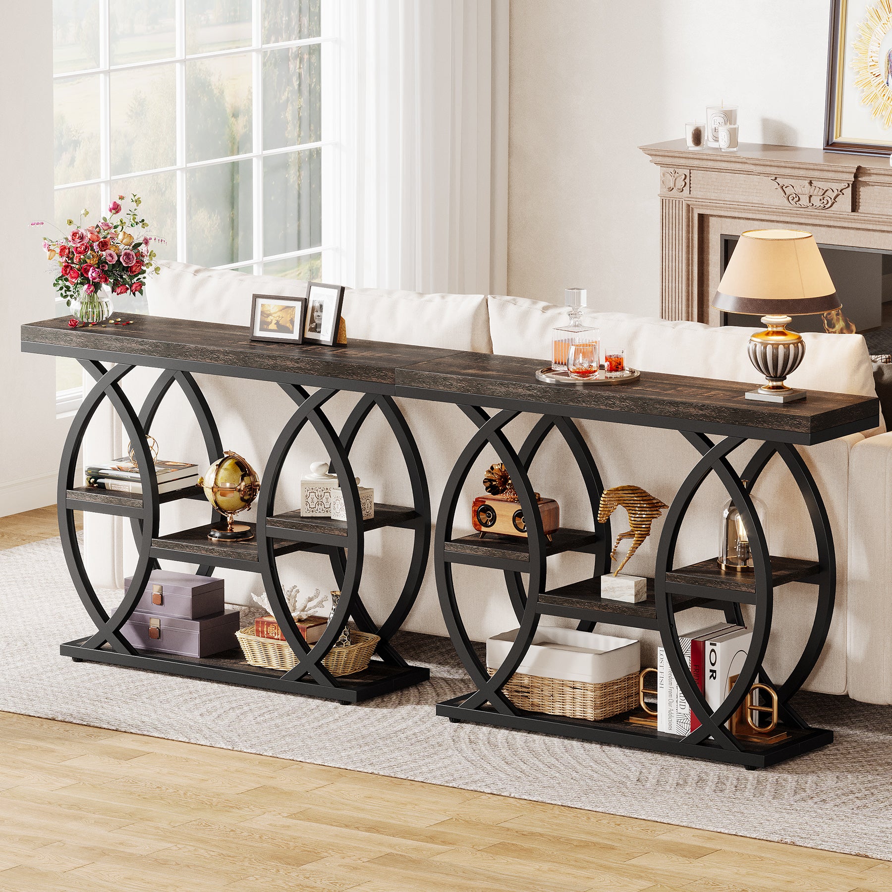 39.4" Console Table, Industrial 4-Tier Sofa Table Entryway Table with Storage Shelves