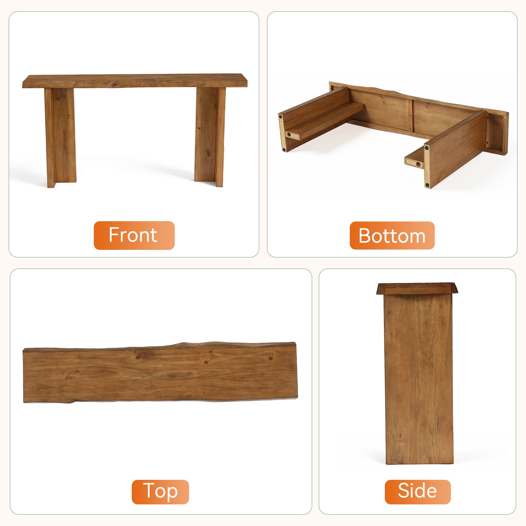 63" Solid Wood Console Table, Narrow Farmhouse Sofa Table for Entryway, Living Room