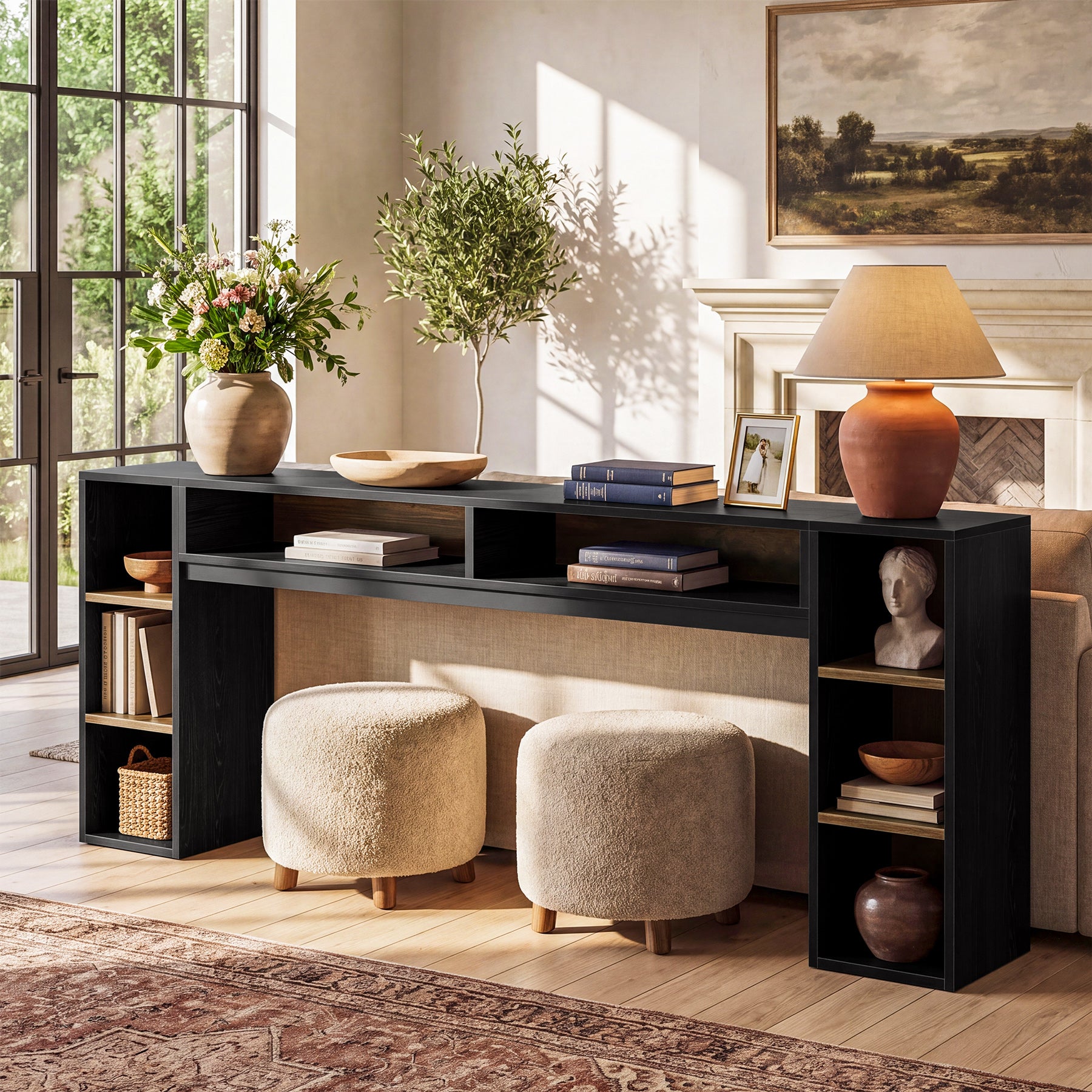 86.61" Console Table, Narrow Entryway Table with Open Storage Shelf for Hallway, Living Room