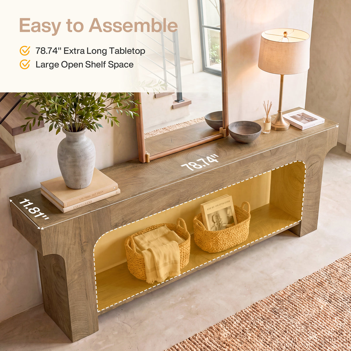 79" Extra Long Console Table, Open Storage Shelf, Sturdy Entryway Sofa Table, Living Room
