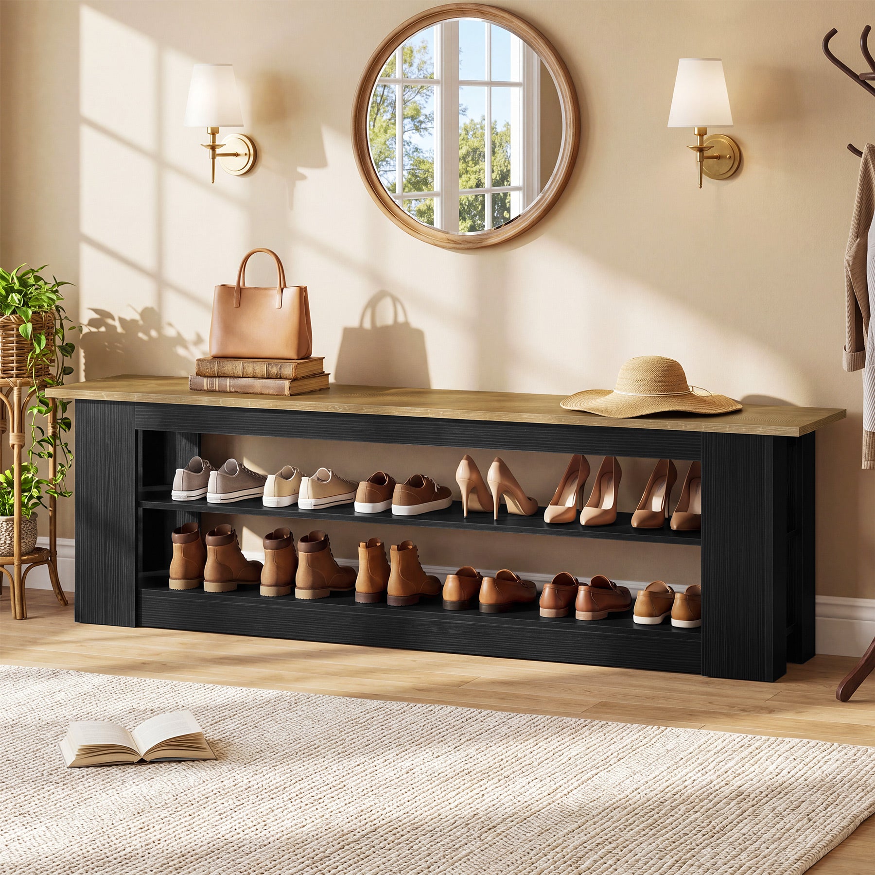 70.87" Entryway Bench with Shoe Storage, Indoor Seating for Hallway, End of Bed