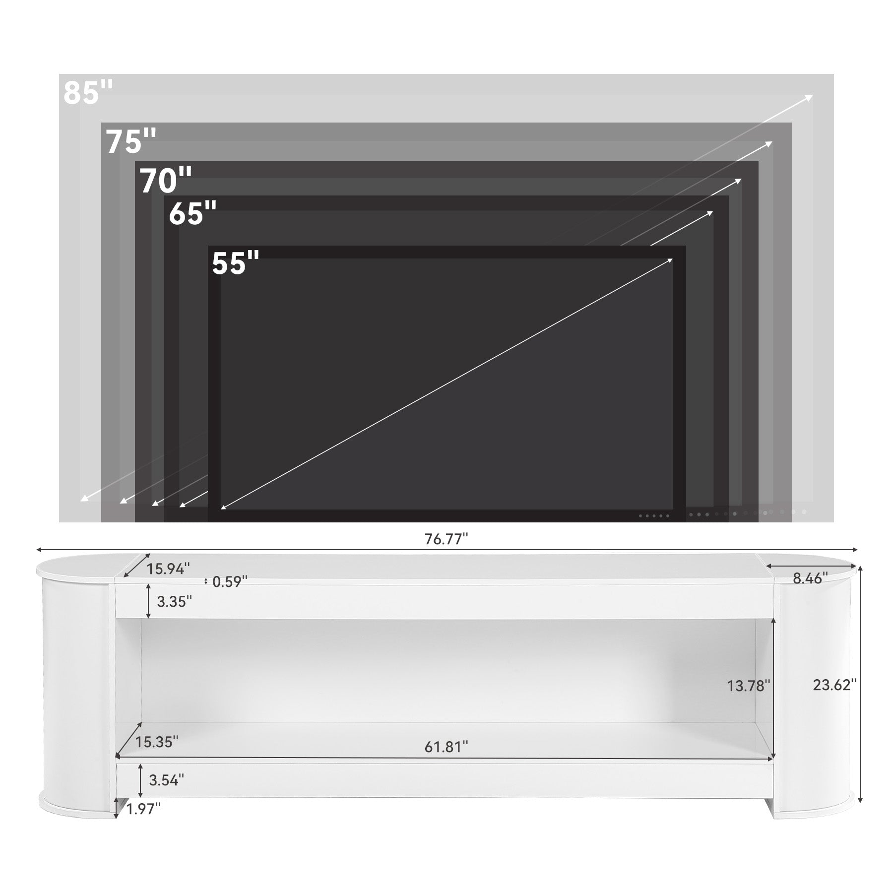 76.77" TV Stand, Modern Entertainment Center with Led Lights up to 85" TVs