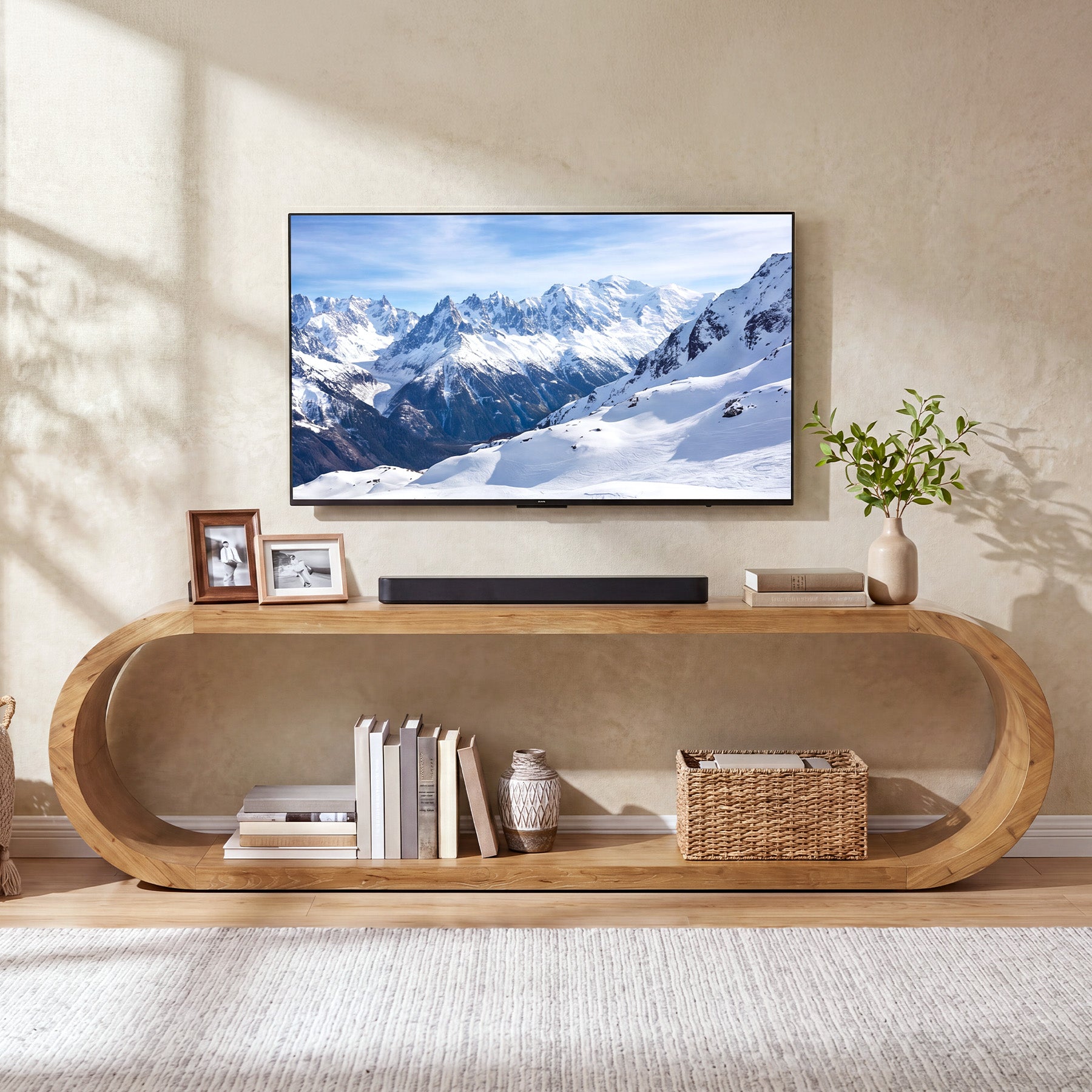 70.9" Solid Wood TV Stand, 2-Tier Farmhouse Entertainment Center for TVs Up to 80"