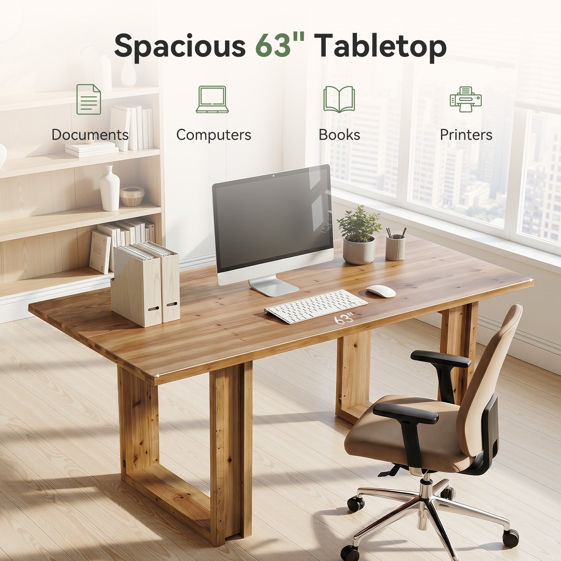 Tribesigns 63-Inch Executive Desk, Large Solid Wood Computer Desk