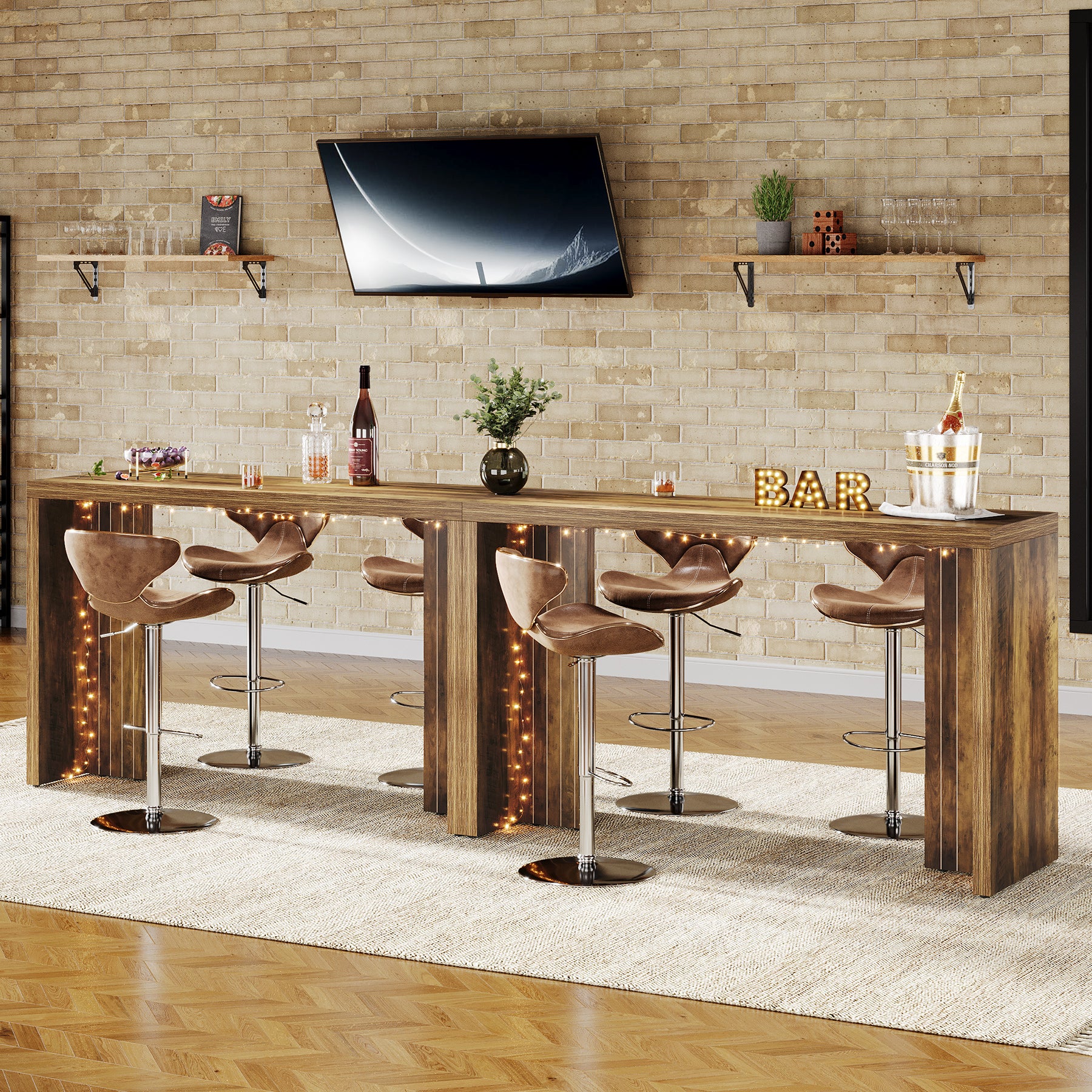 55" Counter Height Bar Unit with Faux Marble Top, Rectangular Home Pub Table
